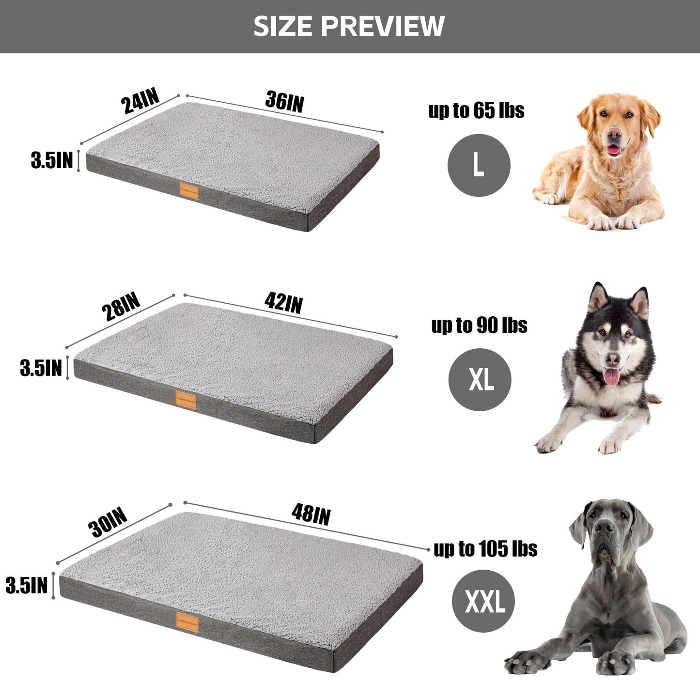 Exclusivo Mezcla Orthopedic Pet Bed for Extra Large Dogs 48"X30", Waterproof Dog Beds with Removable Washable Cover, Grey