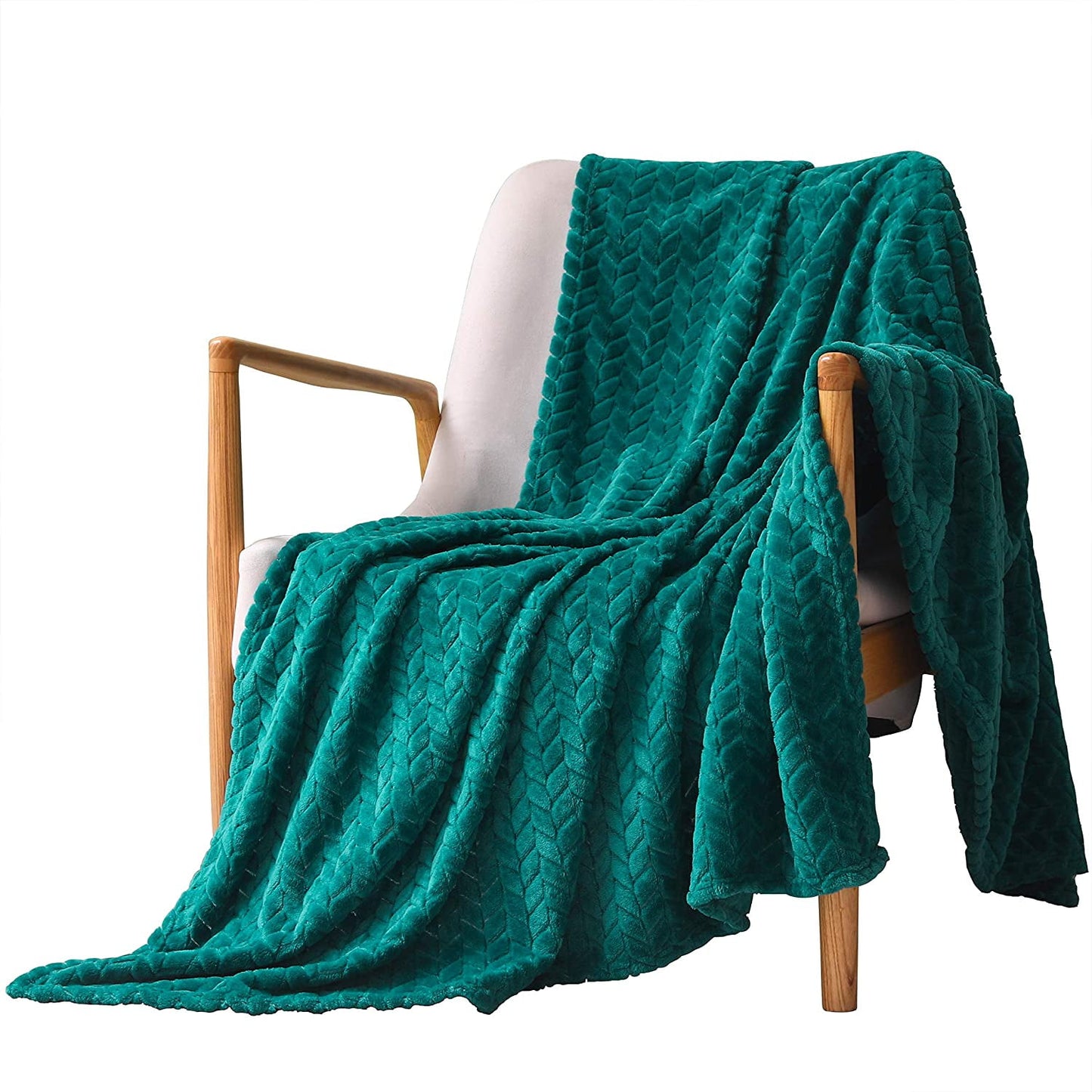 Exclusivo Mezcla Extra Large Flannel Fleece Throw Blanket, 50x70 Inches Leaves Pattern Soft Throw Blanket for Couch, Cozy, Warm, and Lightweight Blanket for Winter, Teal Blanket