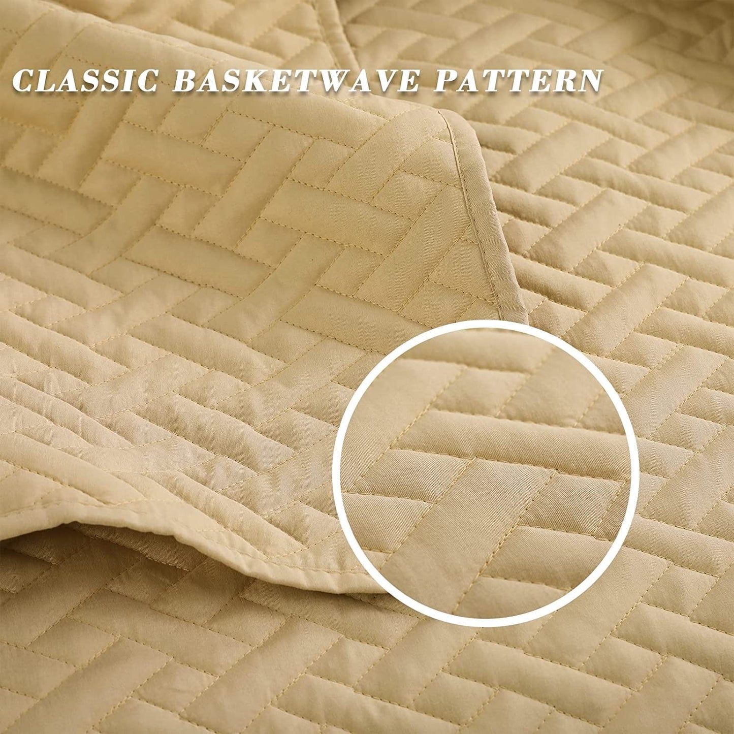 Exclusivo Mezcla 3-Piece King Size Quilt Set with Pillow Shams, Basket Quilted Bedspread/Coverlet/Bed Cover(96x104 inches, Camel)-Soft, Lightweight and Reversible