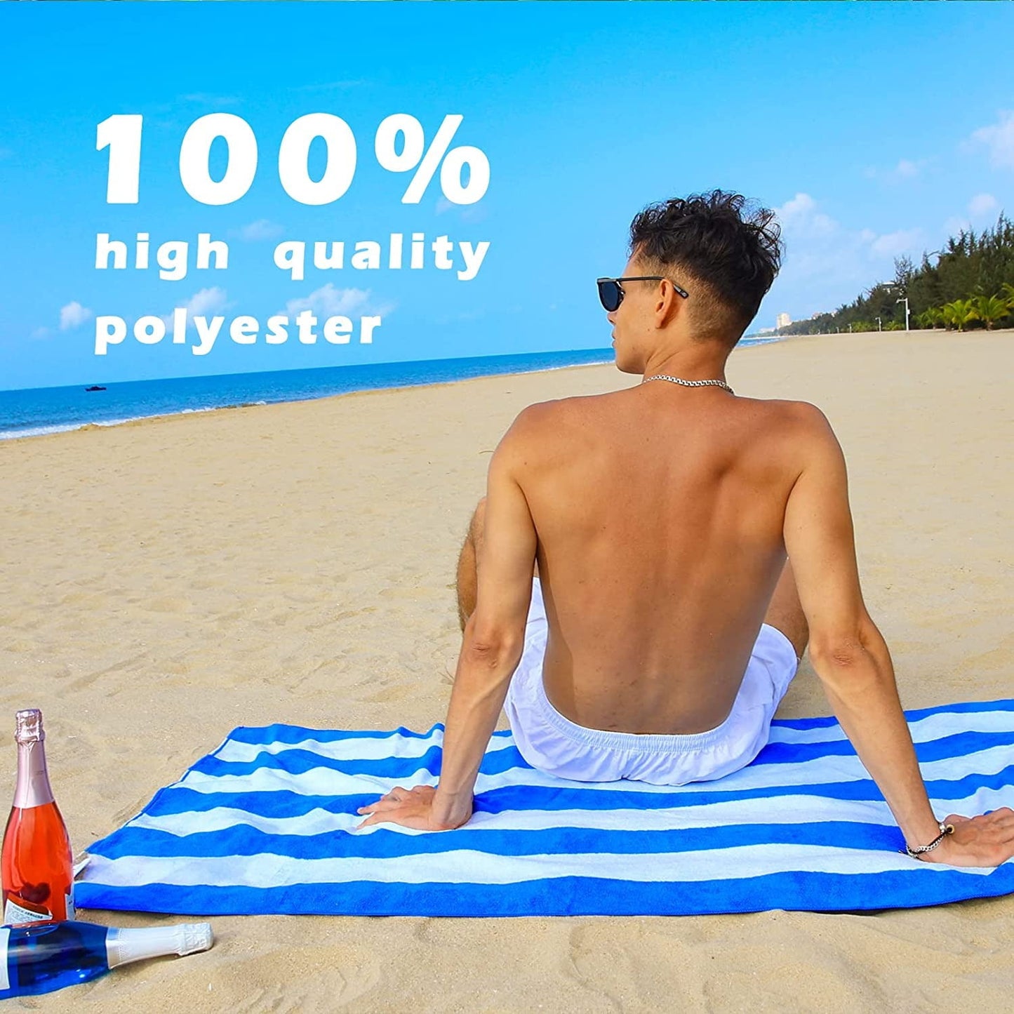 Exclusivo Mezcla 4 Pack Microfiber Cabana Striped Large Beach/Pool/Bath Towel for Adults (4 Mixed Color, 30" x 60") - Soft, Quick Dry, Lightweight and Absorbent