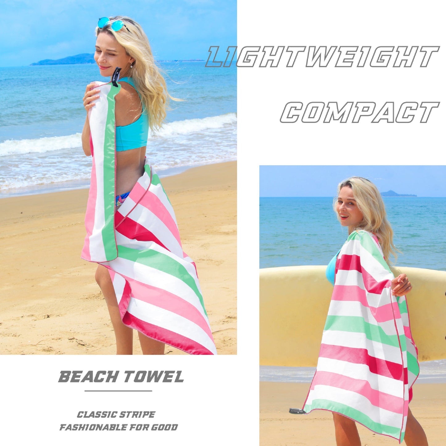 Exclusivo Mezcla Microfiber Quick Dry Beach Towel, Large Sand Free Beach Towel for Travel/Camping/Sports (Striped Pink, 30"X60") - Super Absorbent, Compact and Lightweight
