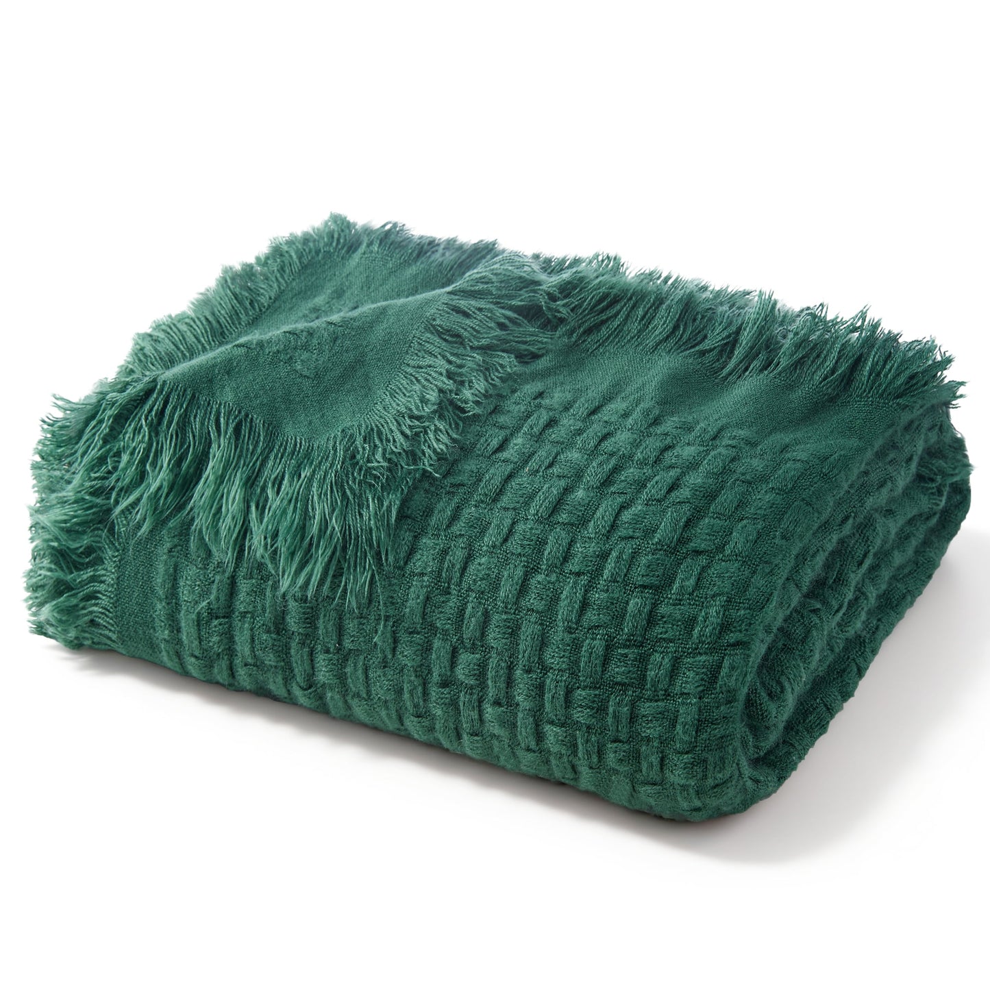 Exclusivo Mezcla Knitted Throw Blanket with Fringes for Couch, Soft and Warm Textured Throw for All Season, Lightweight Breathable Room Decor, Forest Green, 50??x60??,Exclusivo Mezcla"