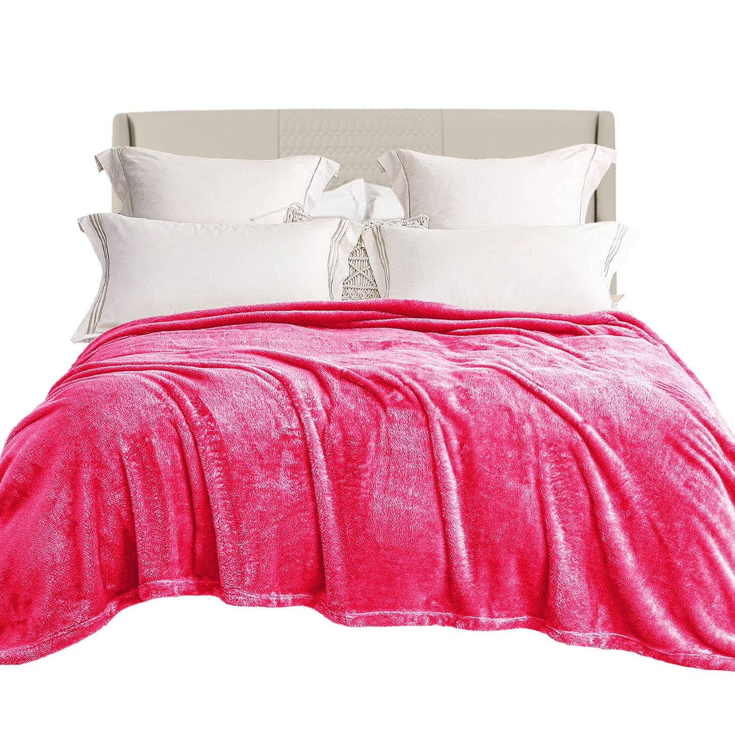Exclusivo Mezcla Plush Fuzzy Fleece Queen Size Bed Blanket, Super Soft Fluffy and Thick Blankets for Travel Bed and Couch (Hot Pink, 90x90 inches)