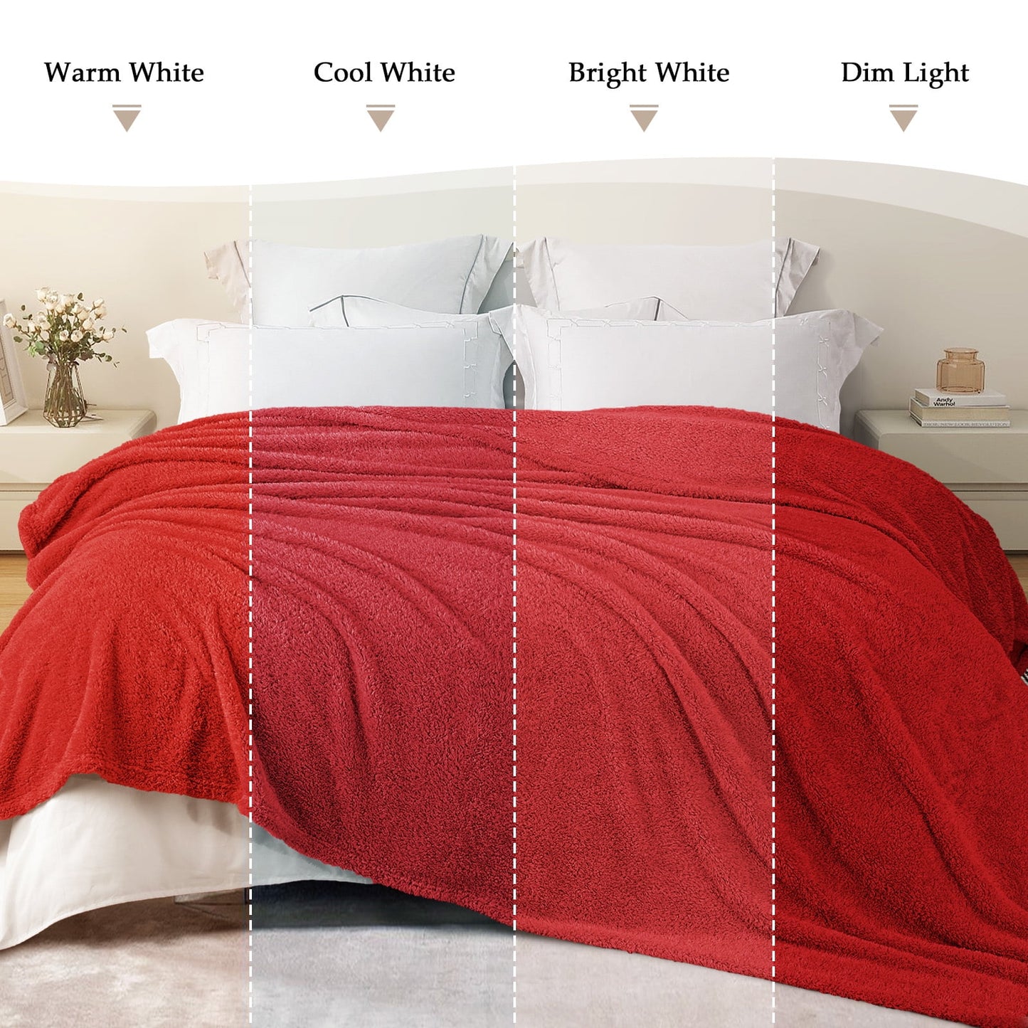 Exclusivo Mezcla Fuzzy Fleece Throw Blanket for Couch Sofa, Lightweight Fluffy Solid Velvet Blanket, Suitable for All Seasons, 50x60 Inches, Red