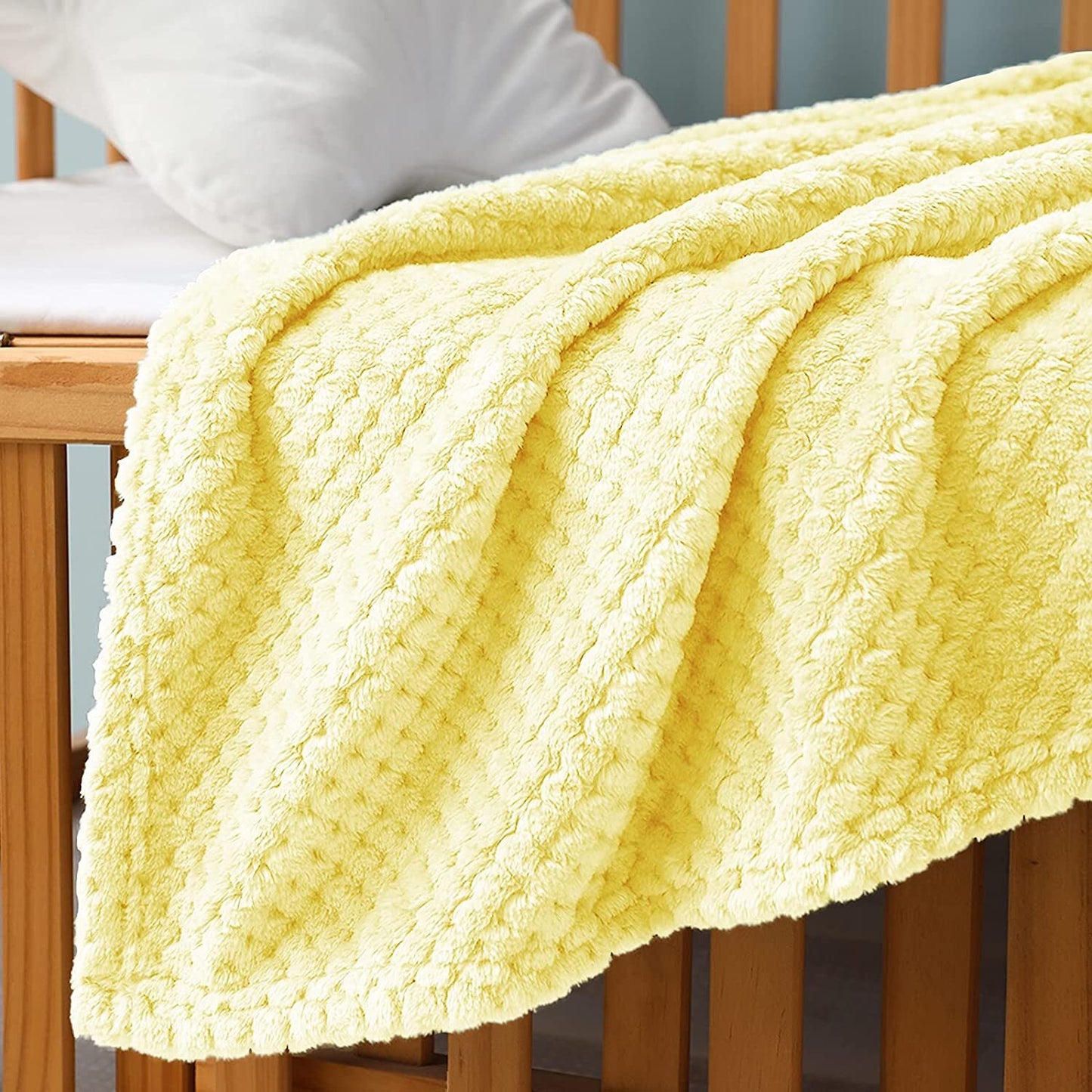 Exclusivo Mezcla Waffle Textured Fleece Baby Blanket, Soft and Warm Swaddle Blanket, Infant, Newborn, Toddler and Kids Receiving Blankets for Crib Stroller (Light Yellow, 40x50 inches)