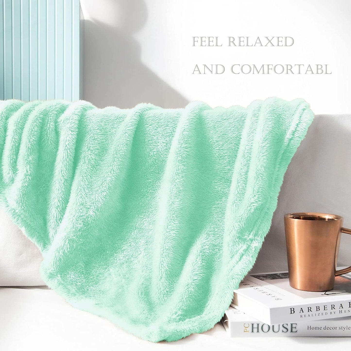 Exclusivo Mezcla Plush Fuzzy Large Fleece Throw Blanket ( 50" x 70", Mint Green)- Soft, Warm& Lightweight