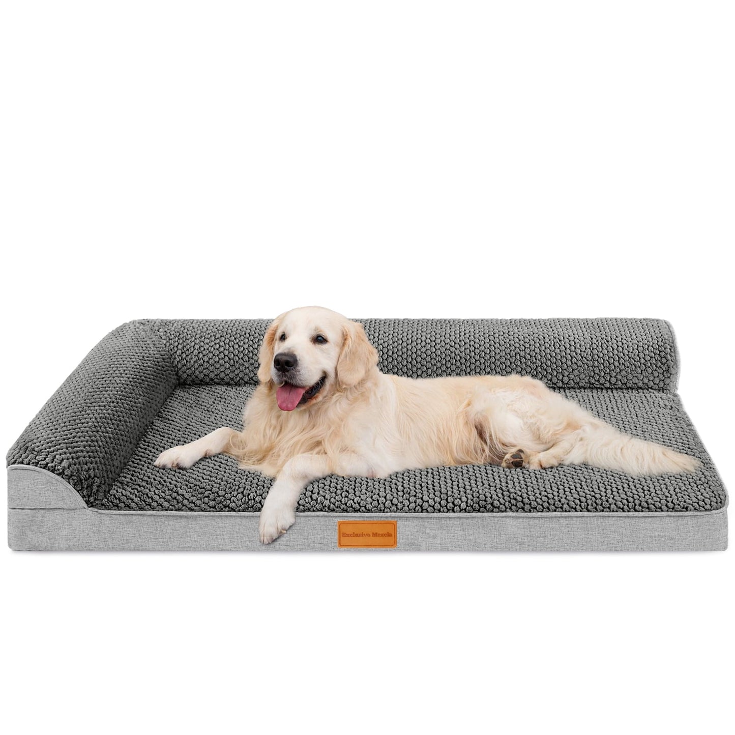 Exclusivo Mezcla Jacquard Orthopedic Pet Bed for Extra Large Dogs, 48"X30" Waterproof L Shaped Dog Bed with Washable Cover, Grey