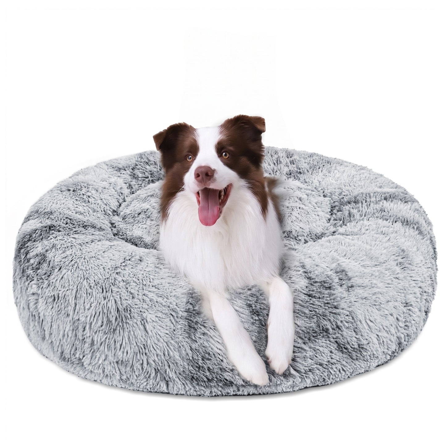 Exclusivo Mezcla Calming Donut Pet Bed for Large Dogs 36", Anti-Anxiety Plush Cozy Warming Dog Bed, Grey
