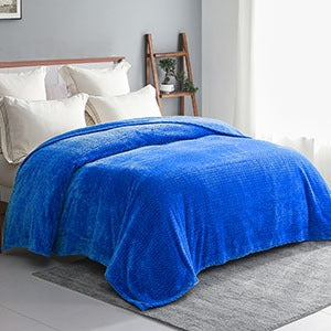 Exclusivo Mezcla Twin Size Jacquard Weave Wave Pattern Flannel Fleece Velvet Plush Bed Blanket as Bedspread/Coverlet/Bed Cover (90" x 66",Cobalt Blue) - Soft, Lightweight, Warm and Cozy