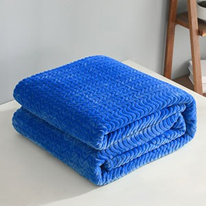 Exclusivo Mezcla Twin Size Jacquard Weave Wave Pattern Flannel Fleece Velvet Plush Bed Blanket as Bedspread/Coverlet/Bed Cover (90" x 66",Cobalt Blue) - Soft, Lightweight, Warm and Cozy