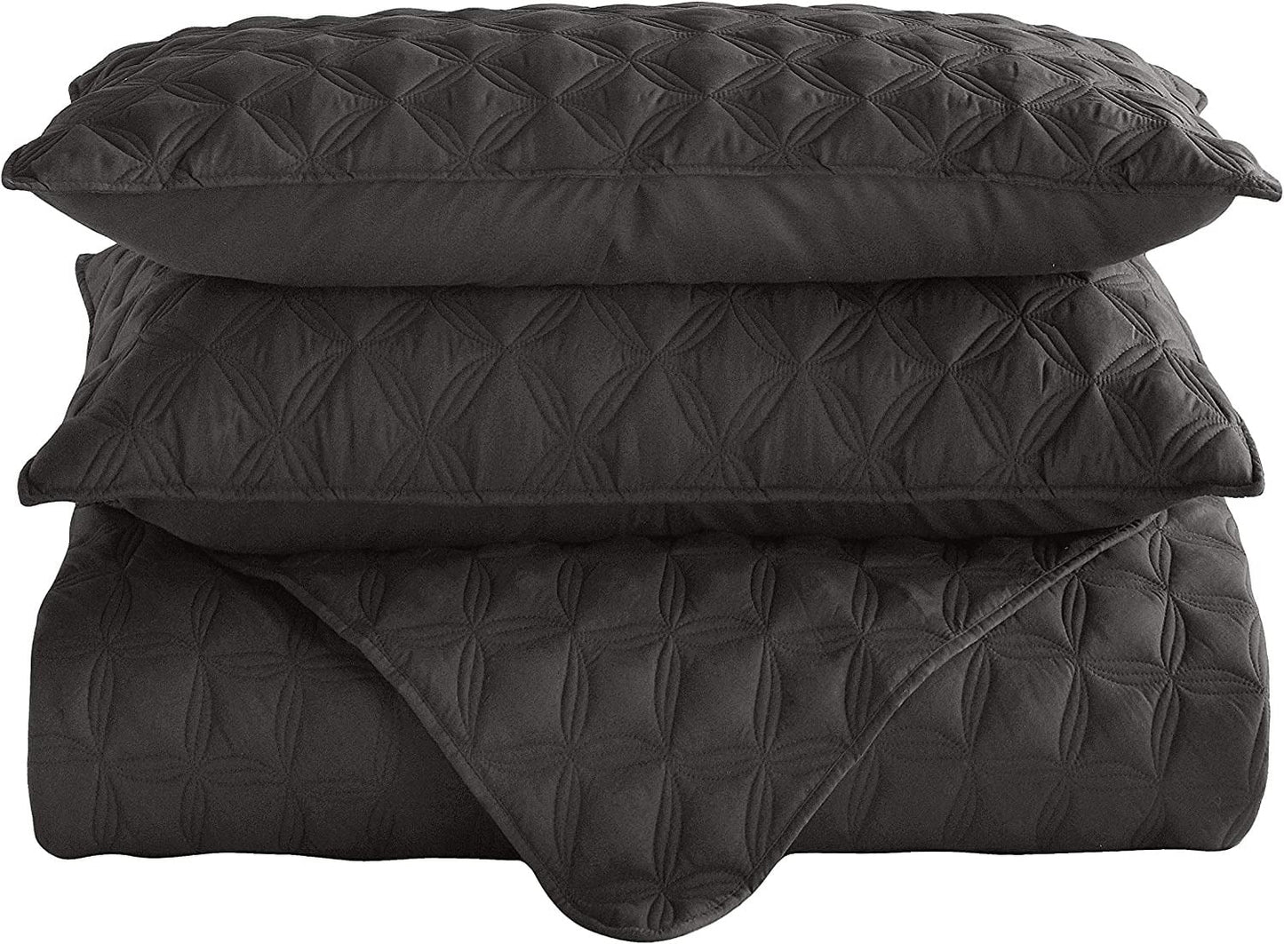 Exclusivo Mezcla Bed Quilt Set King Size for All Season, Stitched Pattern Quilted Bedspread/ Bedding Set/ Coverlet with 2 Pillow shams, Lightweight and Soft, Black