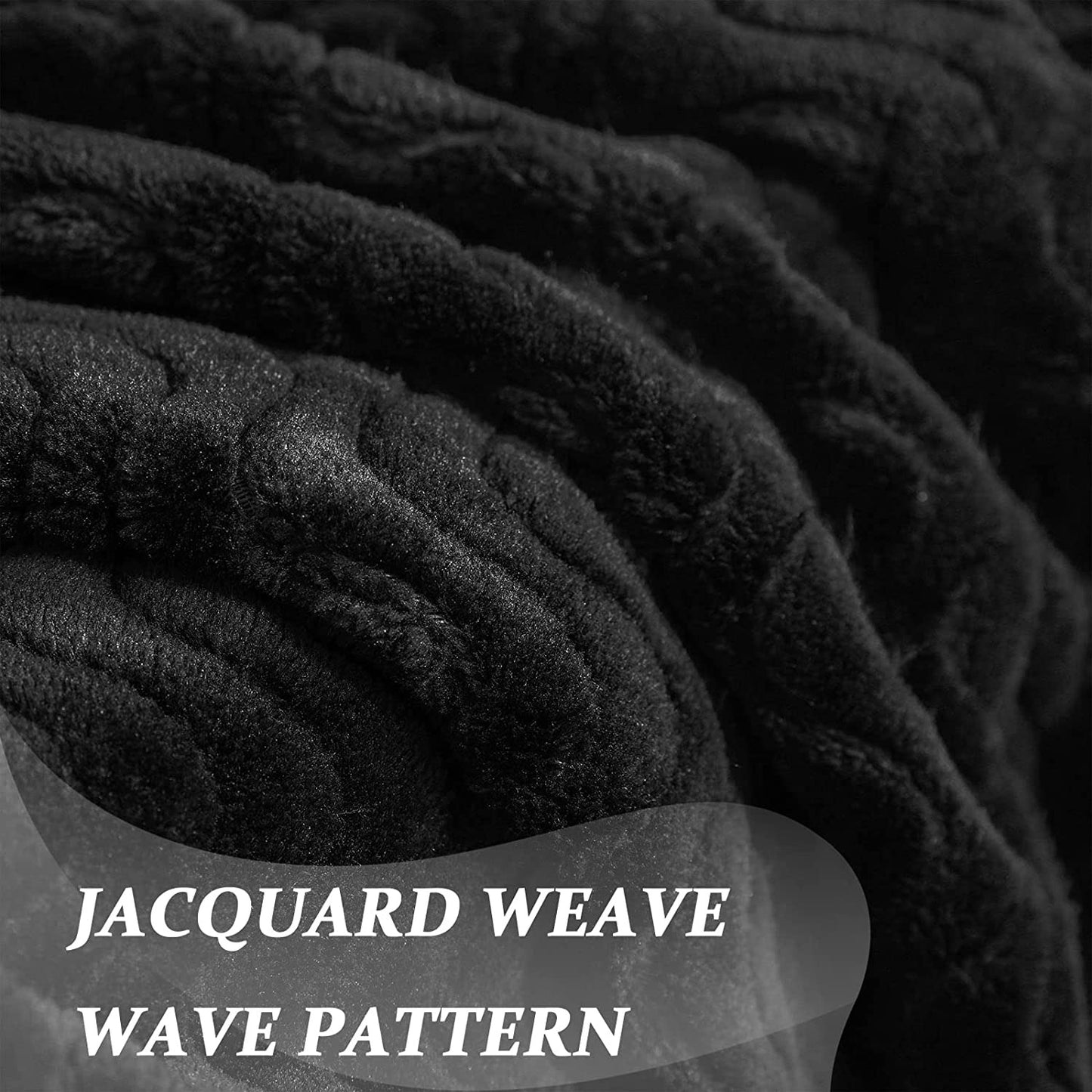 Exclusivo Mezcla Large Flannel Fleece Throw Blanket, Jacquard Weave Wave Pattern (50" x 70", Black) - Soft, Warm, Lightweight and Decorative