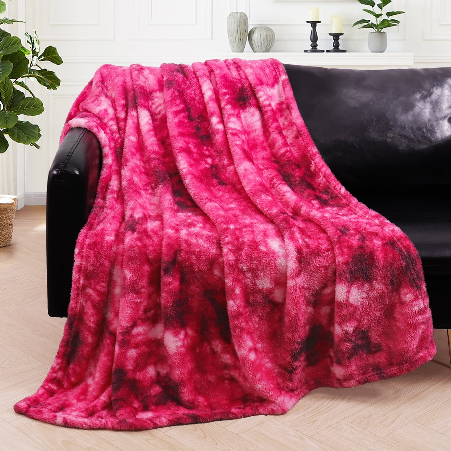 Exclusivo Mezcla Super Soft Tie Dye Blanket, Shaggy Plush Decorative Throw Blankets for Couch, Sofa, Bed, All Seasons (50x70 inches, Tie Dye Fuchsia)