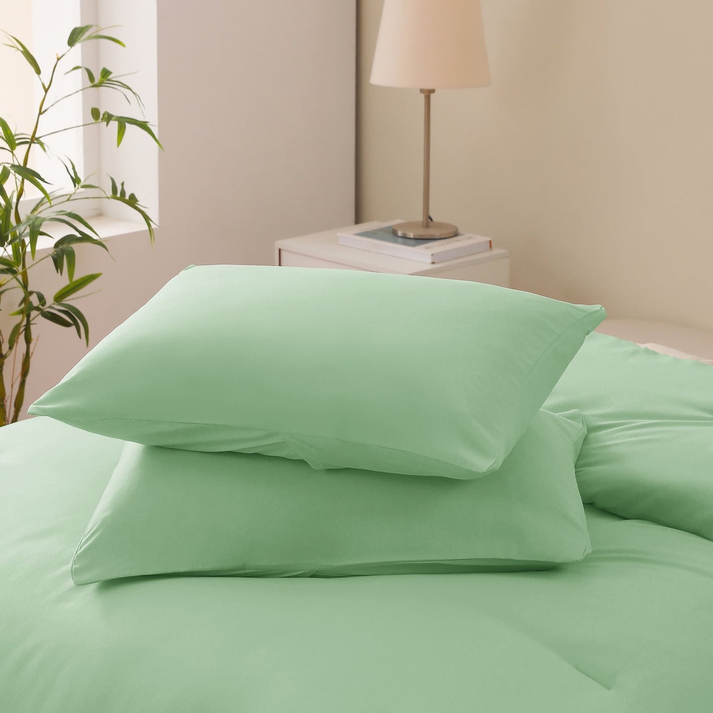 Exclusivo Mezcla Boho Pom Pom Ball Fringe Twin Comforter Set, 2 Piece Sage Green Lightweight Down Alternative Bedding Comforter Sets for All Seasons (1 Comforter and 1 Pillowcase)