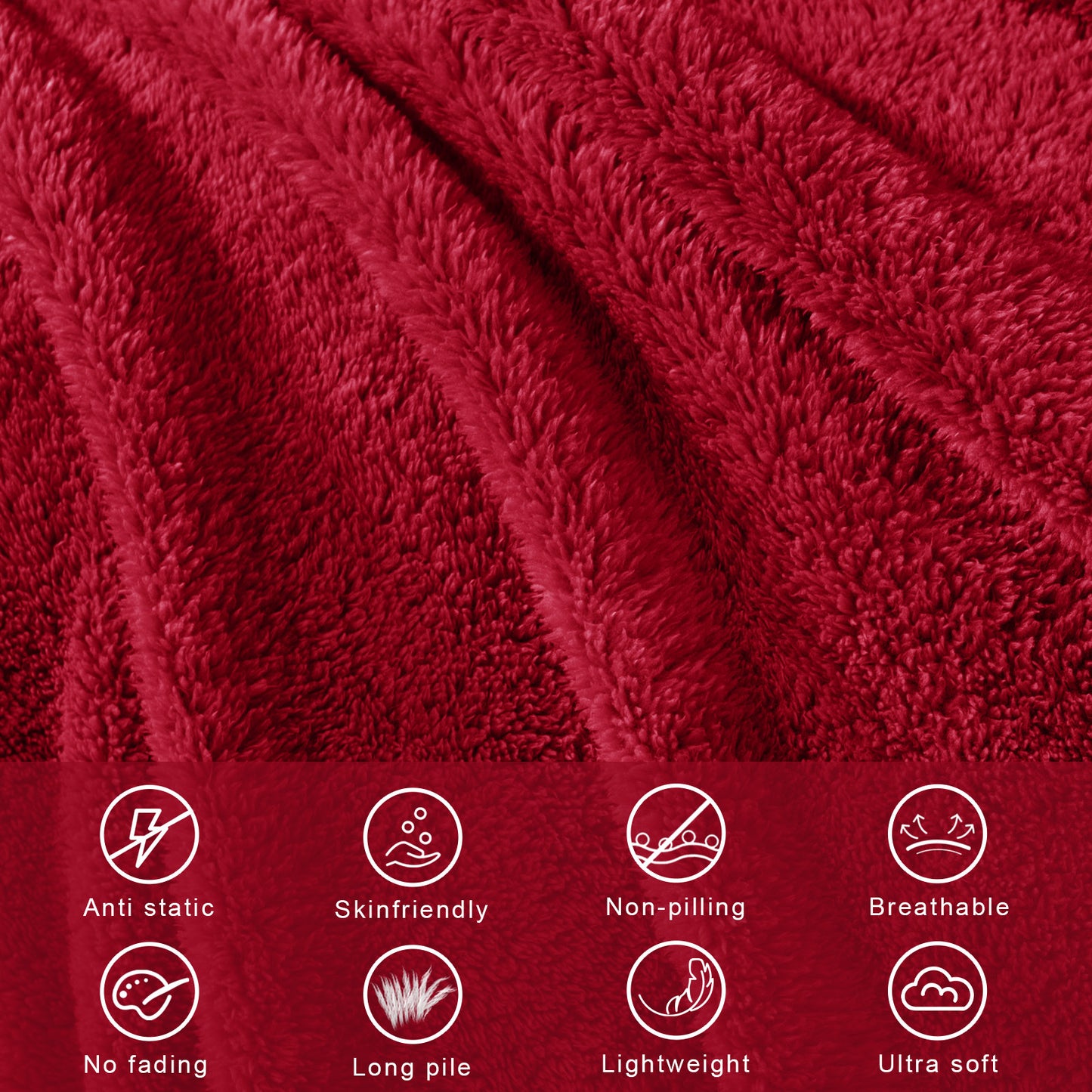 Exclusivo Mezcla King Size Flannel Fleece Blanket, Super Soft Velvet Plush Bed Blanket, Fuzzy Cozy Blankets for All Seasons, 90x104 Inches, Deep Red Blanket