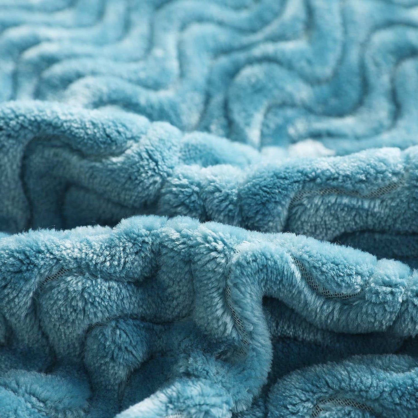 Exclusivo Mezcla Queen Size Jacquard Weave Wave Pattern Flannel Fleece Velvet Plush Bed Blanket as Bedspread/Coverlet/Bed Cover (90" x 90", Slate Blue) - Soft, Lightweight, Warm and Cozy