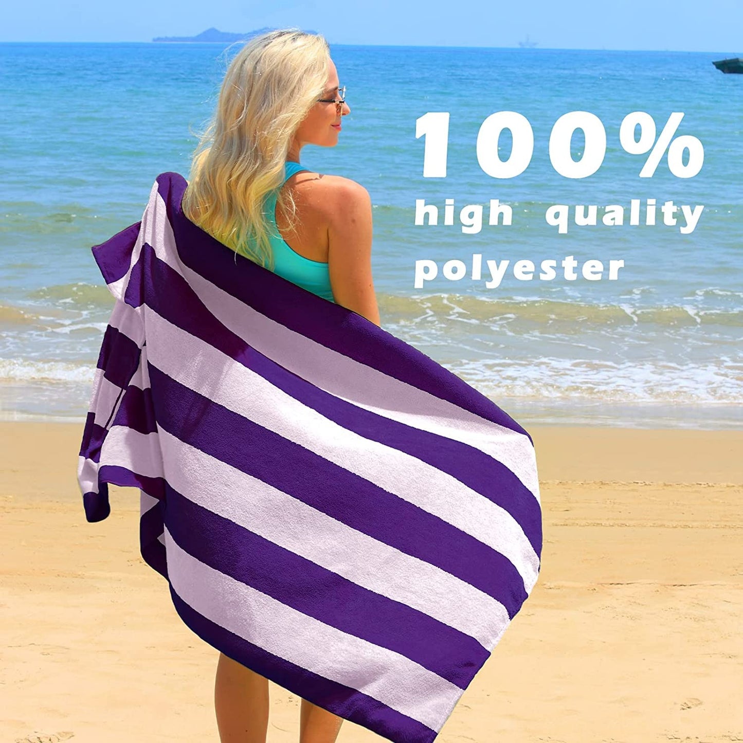 Exclusivo Mezcla 4 Pack Microfiber Cabana Striped Large Beach/Pool/Bath Towel for Adults (Multi-Color, Navy/Purple/Orange/Blue, 30" x 60")?DSoft, Quick Dry, Lightweight and Plus