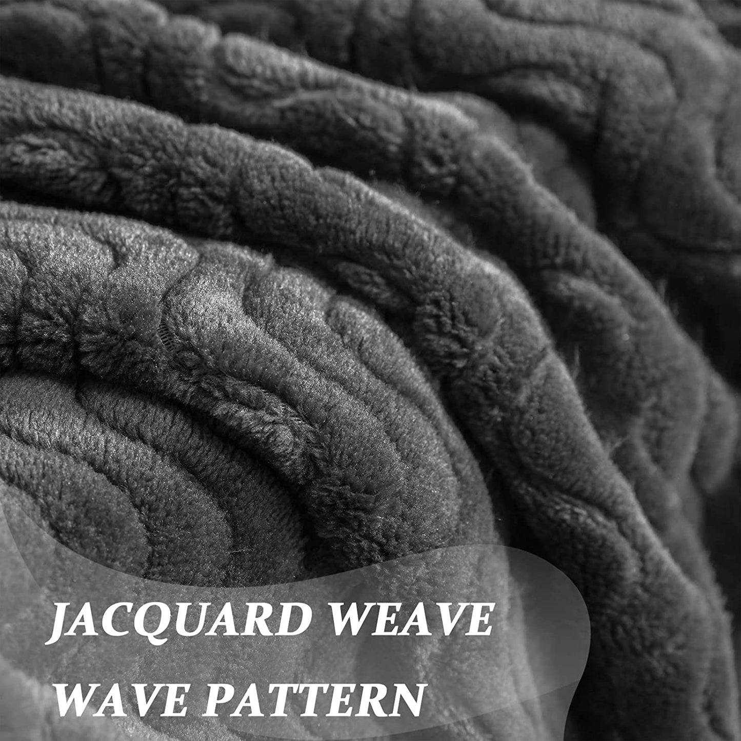 Exclusivo Mezcla Large Flannel Fleece Throw Blanket, Jacquard Weave Wave Pattern (50" x 70", Grey) - Soft, Warm, Lightweight and Decorative