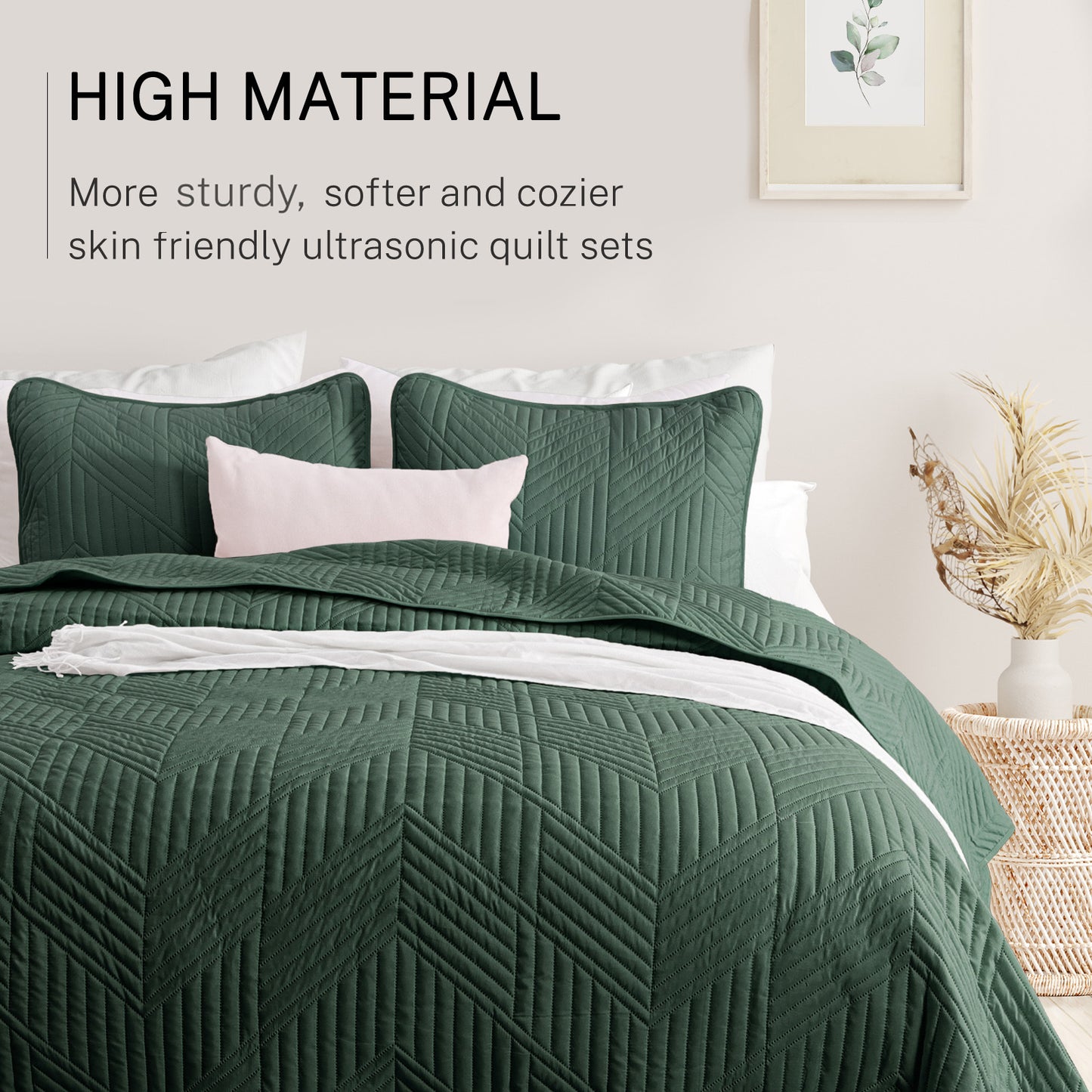 Exclusivo Mezcla California King Quilt Bedding Set, Lightweight Green Oversized King Bedspreads Soft Modern Geometric Coverlet Set for All Seasons (1 Quilt and 2 Pillow Shams)