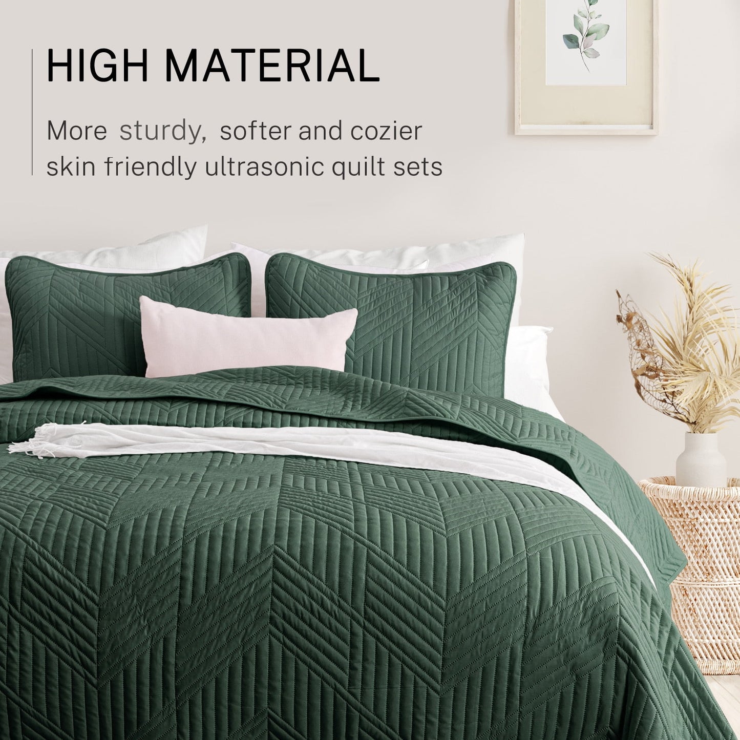 Exclusivo Mezcla Ultrasonic Full Queen Quilt Bedding Set, Lightweight Green Bedspreads Soft Modern Geometric Coverlet Set for All Seasons (1 Quilt and 2 Pillow Shams)