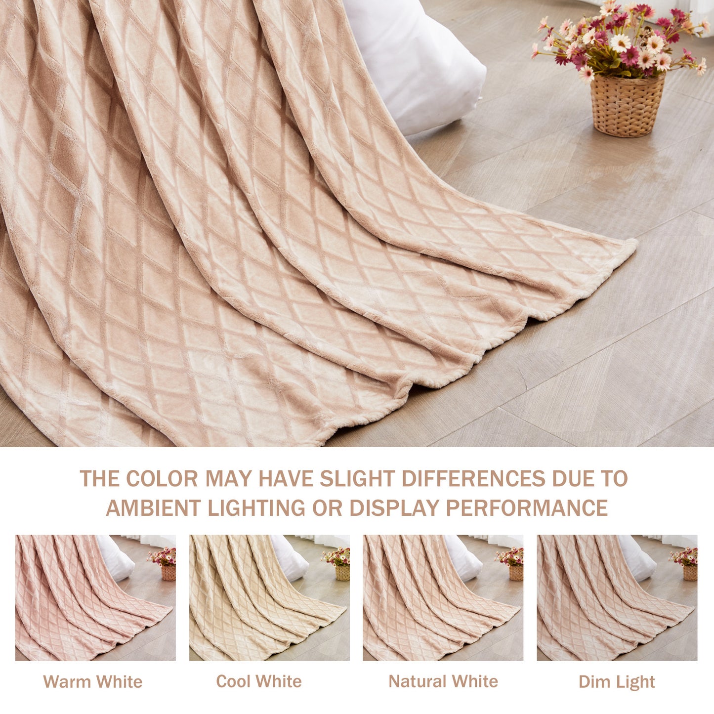 Exclusivo Mezcla Large Soft Throw Blanket for Couch, 50x70 Inches Diamond Geometry Pattern Velvet Fleece Blanket, Cozy, Warm and Lightweight Camel Blanket
