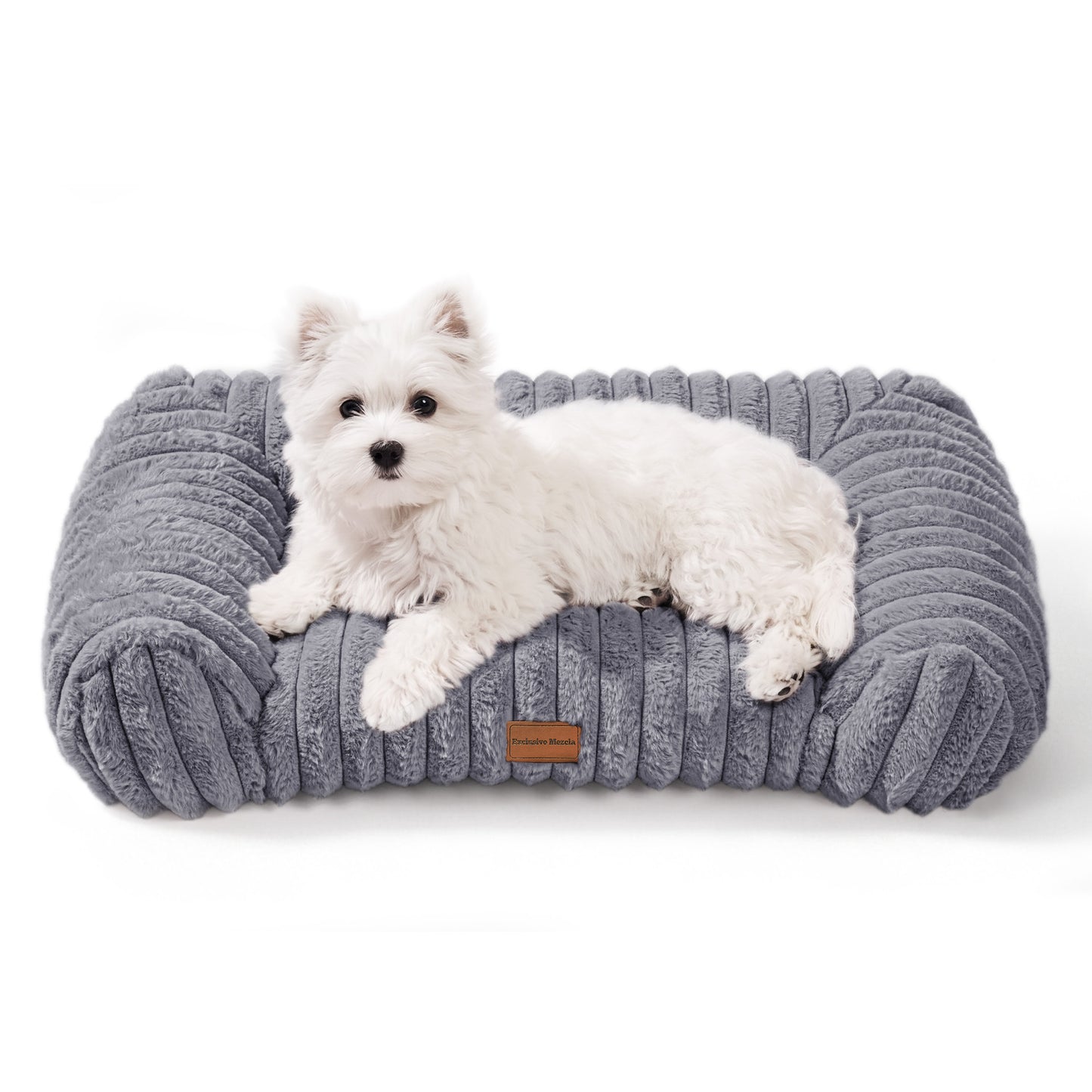 Exclusivo Mezcla Small Cuddler Couch Pet Bed with Sides, 20"x16" Ribbed Plush Corduroy Dog Bed with Non-Slip Bottom and Washable Cover, Dark Grey