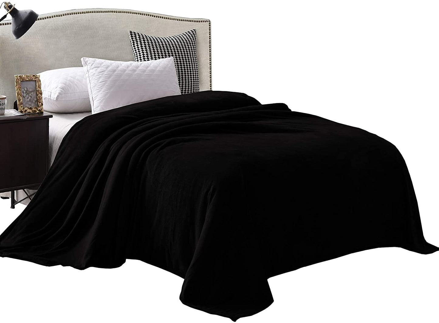 Exclusivo Mezcla Queen Size Velvet Flannel Fleece Plush Queen Size Bed Blanket as Bedspread/Coverlet/Bed Cover (90" x 90", Black) - Soft, Lightweight, Warm and Cozy