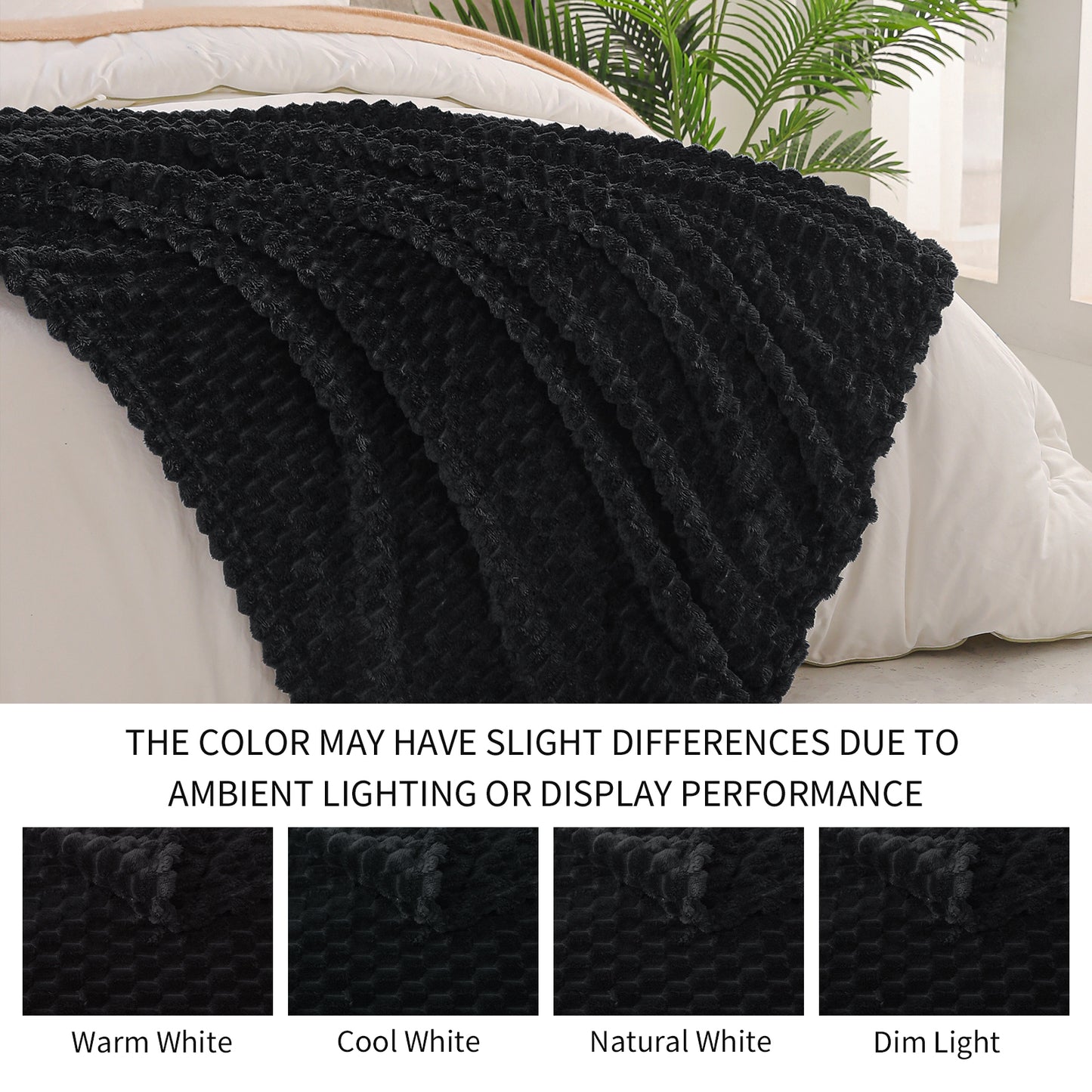 Exclusivo Mezcla King Size Flannel Fleece Blanket, 90x104 Inches Stylish Jacquard Velvet Plush Blanket for Bed, Cozy, Warm, Lightweight and Decorative Black Blanket