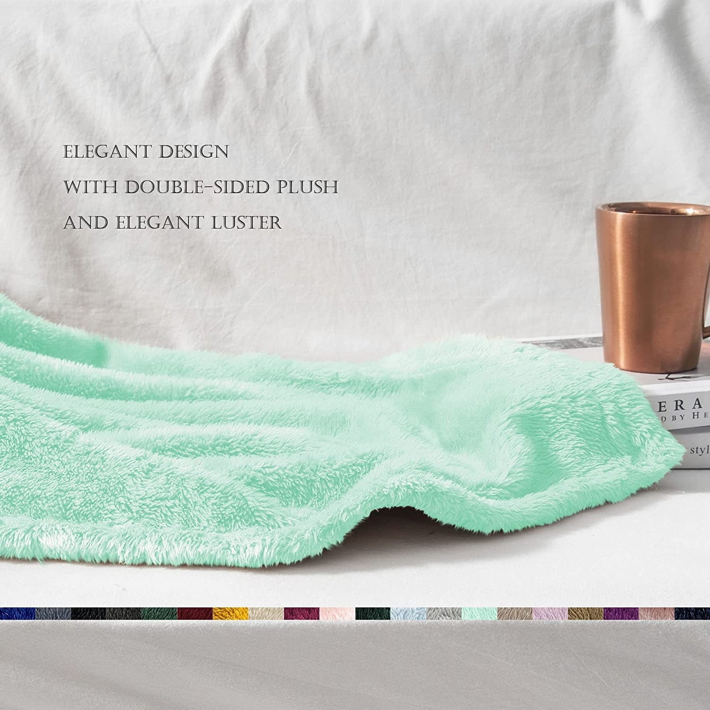 Exclusivo Mezcla Plush Fuzzy Large Fleece Throw Blanket ( 50" x 70", Mint Green)- Soft, Warm& Lightweight
