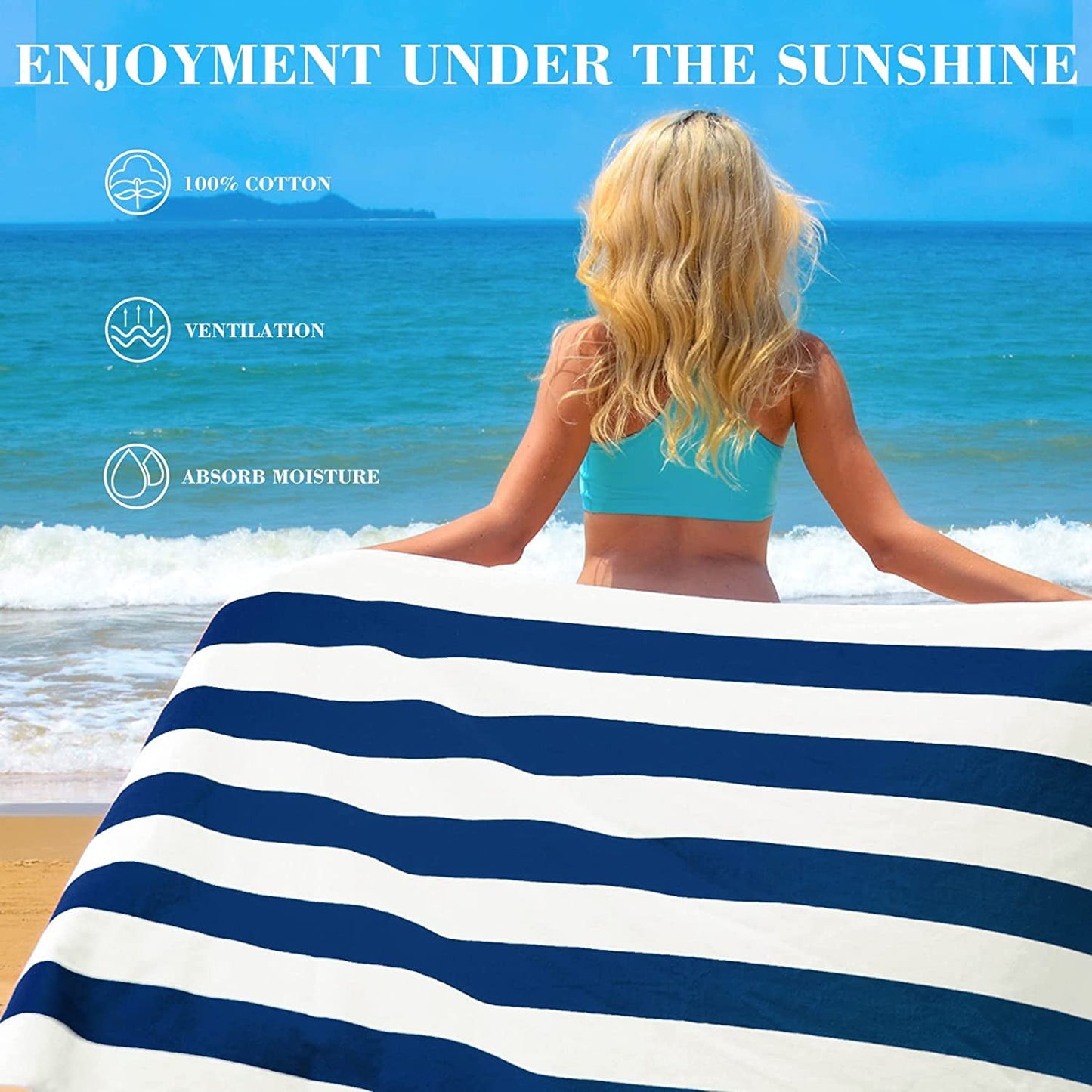 Exclusivo Mezcla 2-Pack Cotton Oversized 35"x70" Cabana Stripe Beach Towels, Super Absorbent Soft Plush Pool Towel, Bath Towel (Dark Navy)