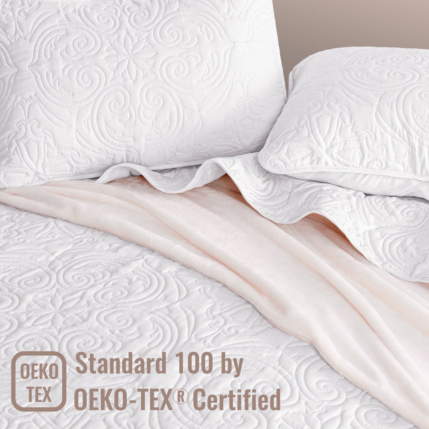 Exclusivo Mezcla Oversized King Quilt Bedding Set, Lightweight Vintage California Cal King Size Quilts with Pillow Shams, Soft Bedspreads Coverlets for All Seasons, (112"x104", White)