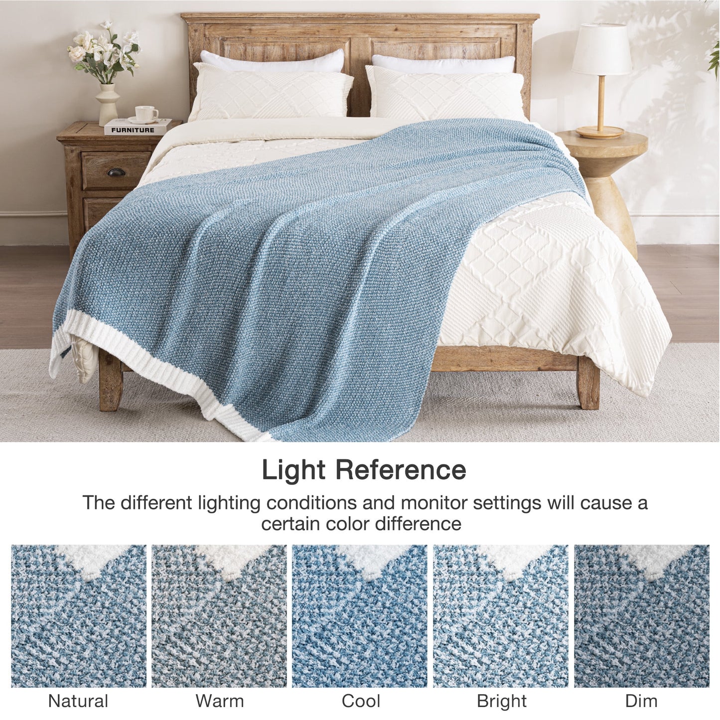 Exclusivo Mezcla Knit Blanket for Bed Twin Size, Ultra Soft Cozy Fluffy Blanket, Lightweight Fuzzy Throw for Couch and Bed, Mixed Blue, 60"x80"