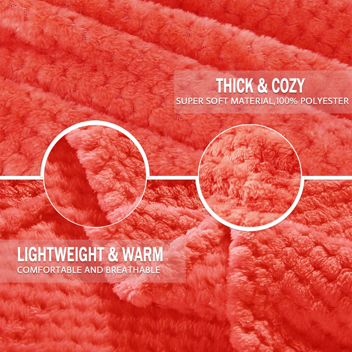 Exclusivo Mezcla Waffle Textured Extra Large Fleece Blanket, Super Soft and Warm Throw Blanket for Couch, Sofa and Bed (Coral Orange, 50x70 inches)-Cozy, Fuzzy and Lightweight