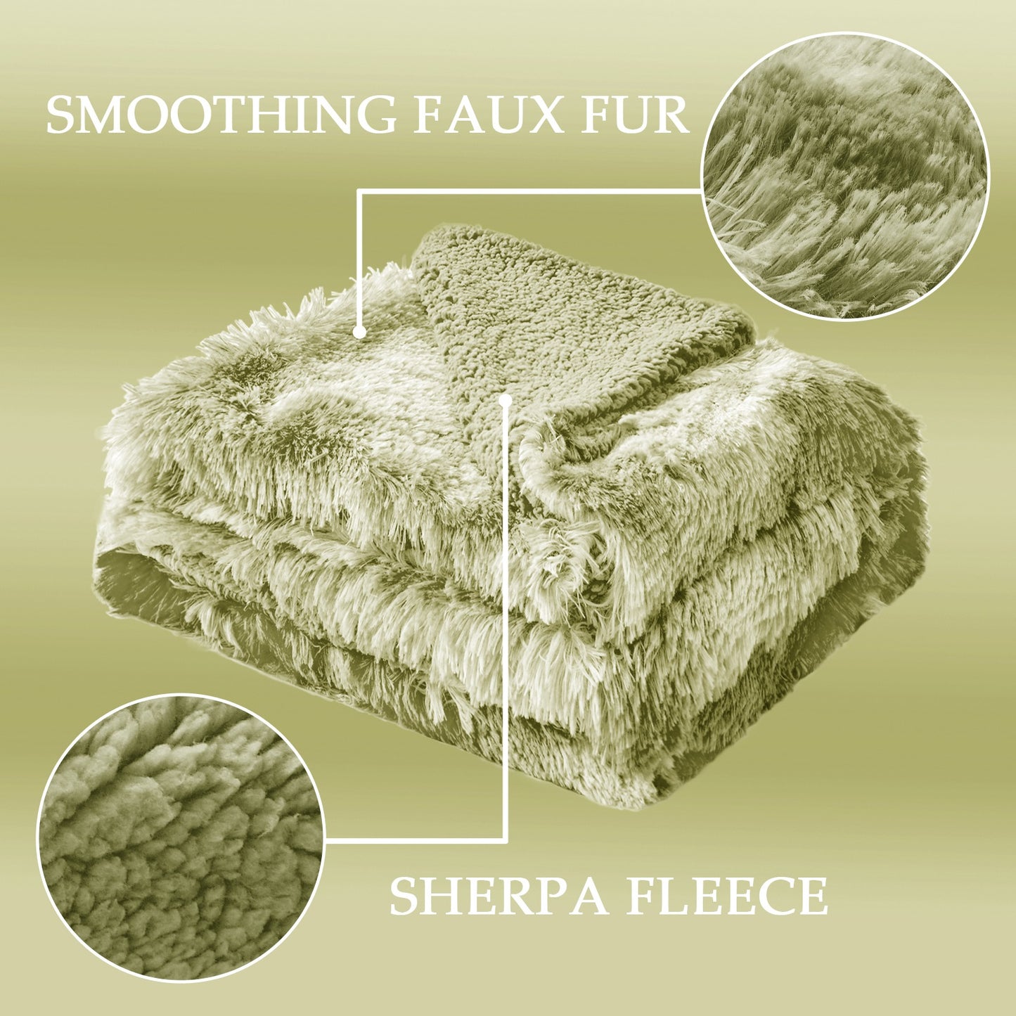 Exclusivo Mezcla Twin Size Faux Fur Bed Blanket, Super Soft Fuzzy and Plush Reversible Sherpa Fleece Blanket and Warm Blankets for Bed, Sofa, Travel, 60X80 inches, Olive Green