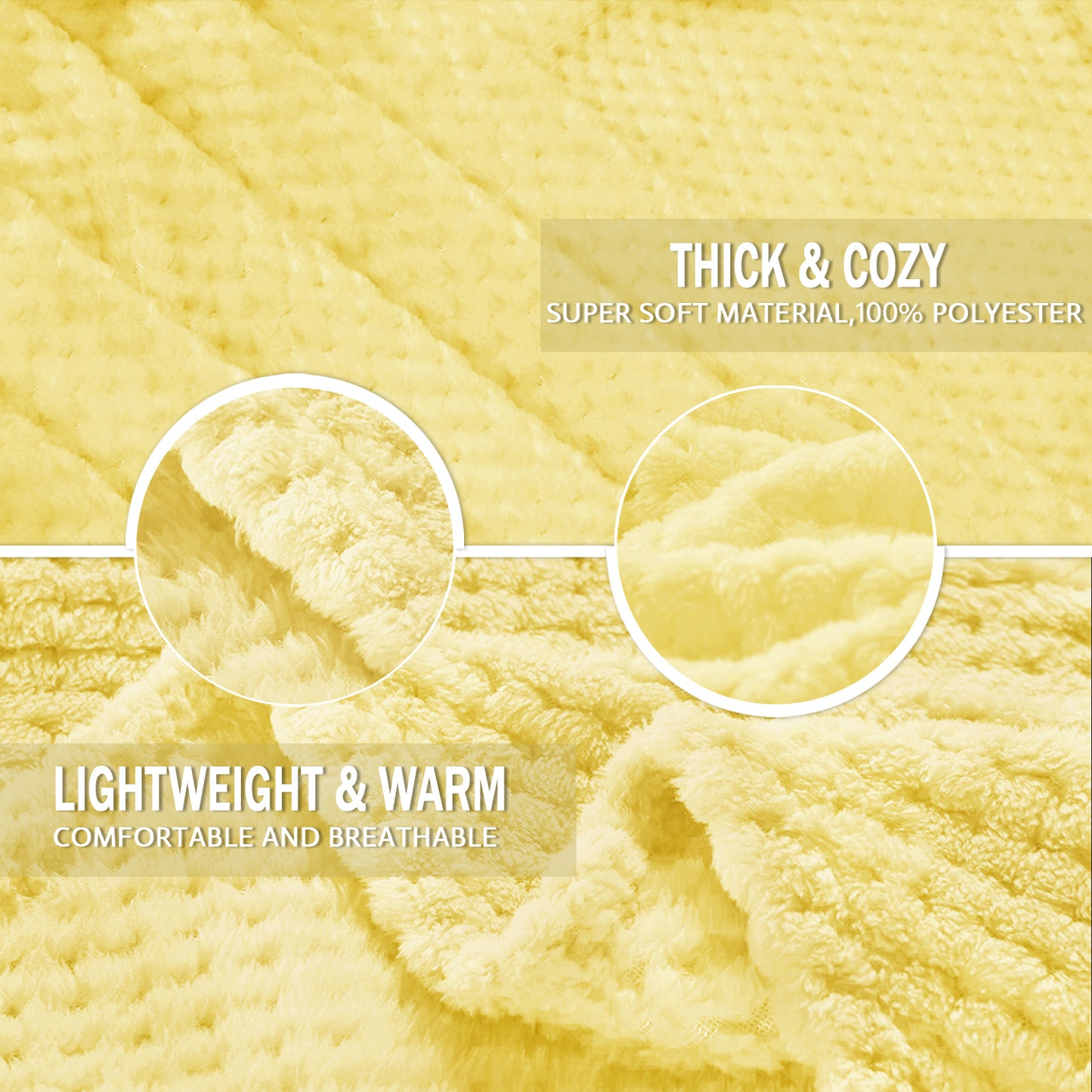 Exclusivo Mezcla Waffle Textured Extra Large Fleece Blanket, Super Soft and Warm Throw Blanket for Couch, Sofa and Bed (Light Yellow, 50x70 inches)-Cozy, Fuzzy and Lightweight