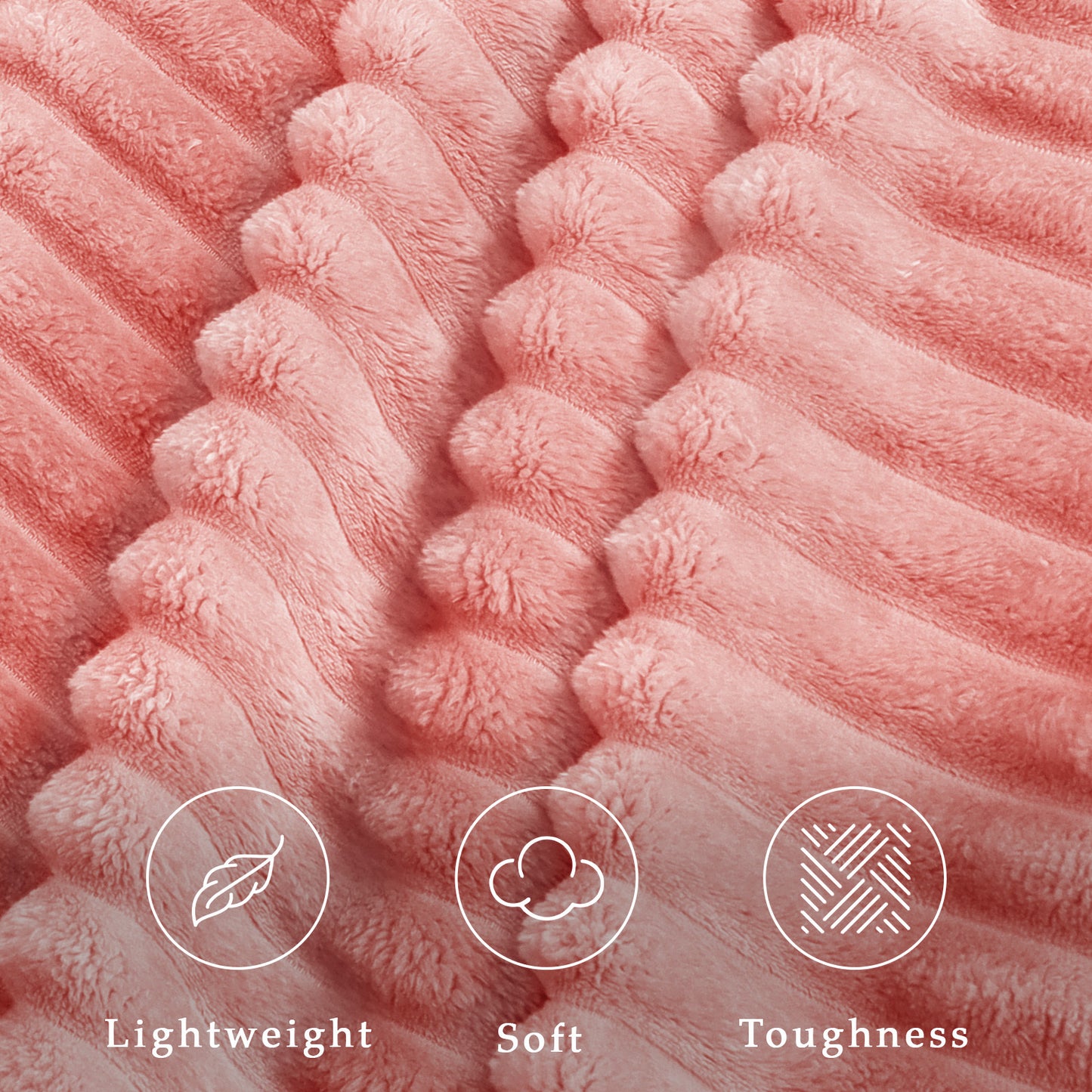 Exclusivo Mezcla King Size Flannel Fleece Blanket, Super Soft 3D Striped Jacquard Bed Blanket, Lightweight Fuzzy Cozy Blankets for All Seasons, 90x104 Inches, Pink Blanket