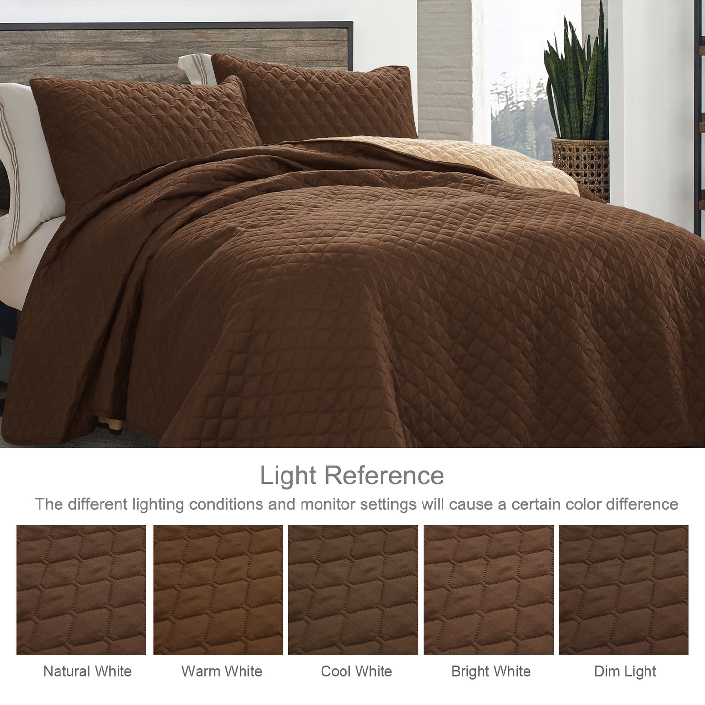 Exclusivo Mezcla Ultrasonic Reversible Full Queen Quilt Bedding Set with Pillow Shams, Lightweight Quilts Queen Size, Soft Bedspreads Bed Coverlets for All Seasons - (Chocolate Brown, 90"x96")