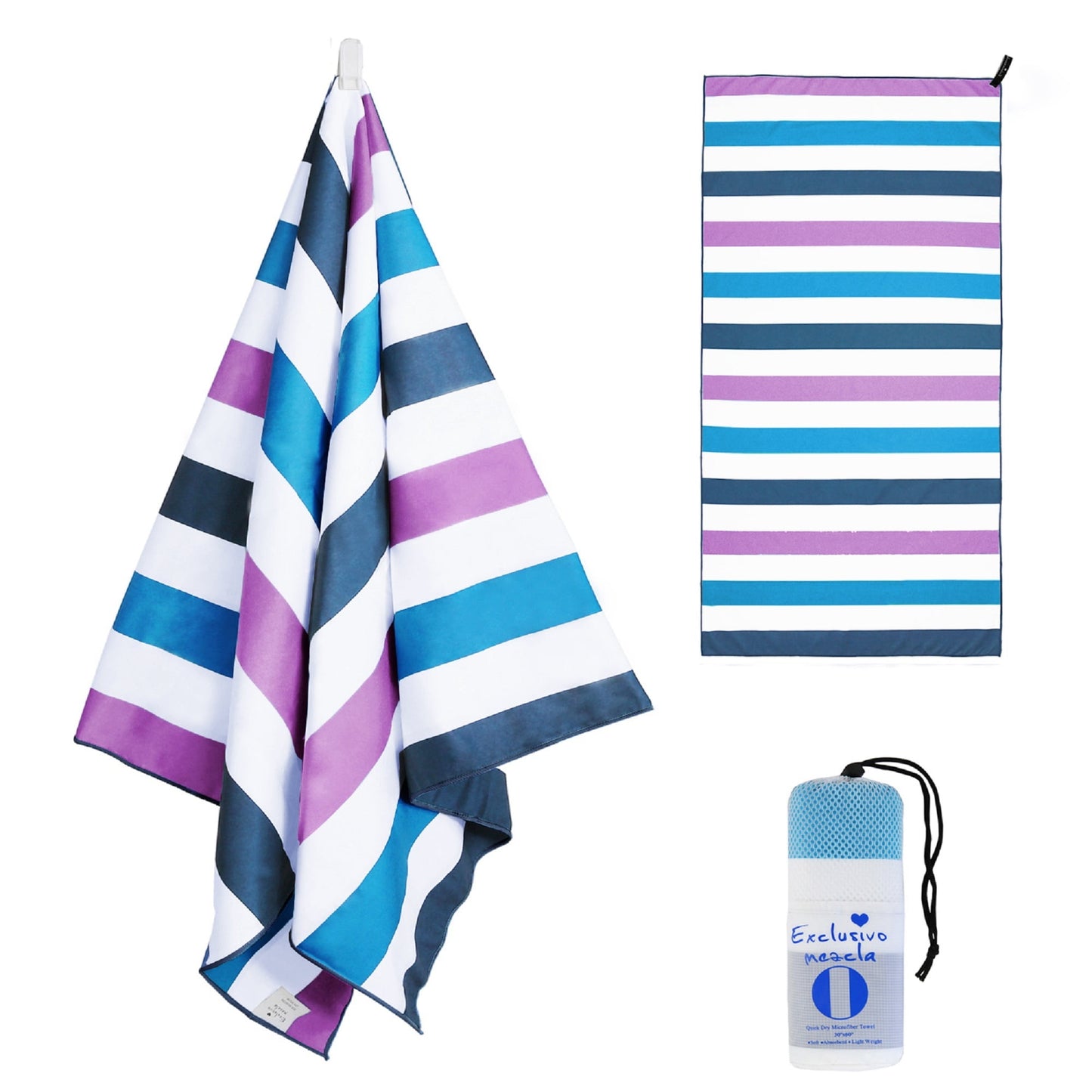 Exclusivo Mezcla Microfiber Quick Dry Beach Towel, Large Sand Free Beach Towel for Travel/Camping/Sports (Striped Dark Purple, 30"X60") - Super Absorbent, Compact and Lightweight