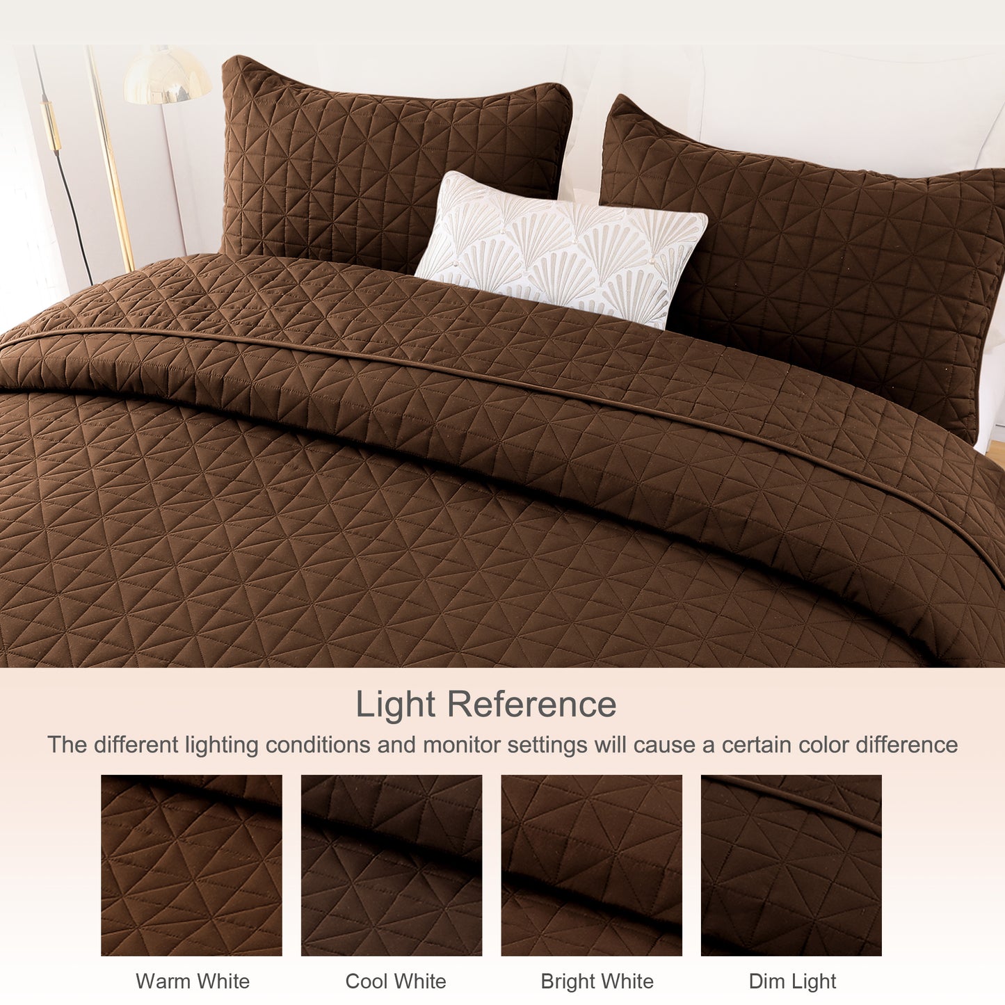 Exclusivo Mezcla Queen Quilt Bedding Set for All Seasons, Lightweight Soft Brown Quilts Queen Size Bedspreads Coverlets Bed Cover with Geometric Stitched Pattern, (1 Quilt, 2 Pillow Shams)