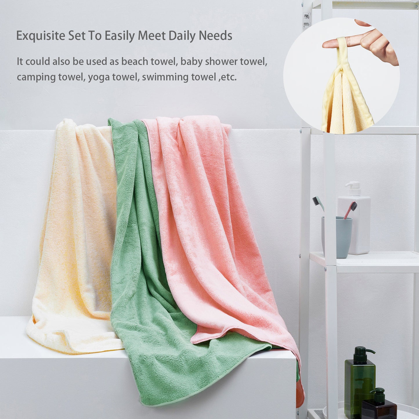 Exclusivo Mezcla 4-Piece Ultra Soft Bath Towel Set, Large Highly Absorbent Microfiber Coral Velvet Towel, Quick Drying for Body, Bathroom, Gym, Spa, 2 Bath Towels, 2 Hand Towels, Yellow