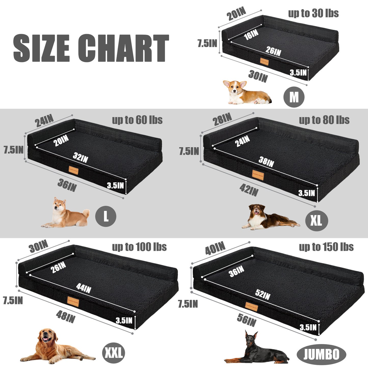 Exclusivo Mezcla Orthopedic XXL Dog Bed for Extra Large Dogs 48''X30'', L Shaped with Removable Washable Cover, Waterproof Supportive Foam Pet Couch Bed Mat, Black