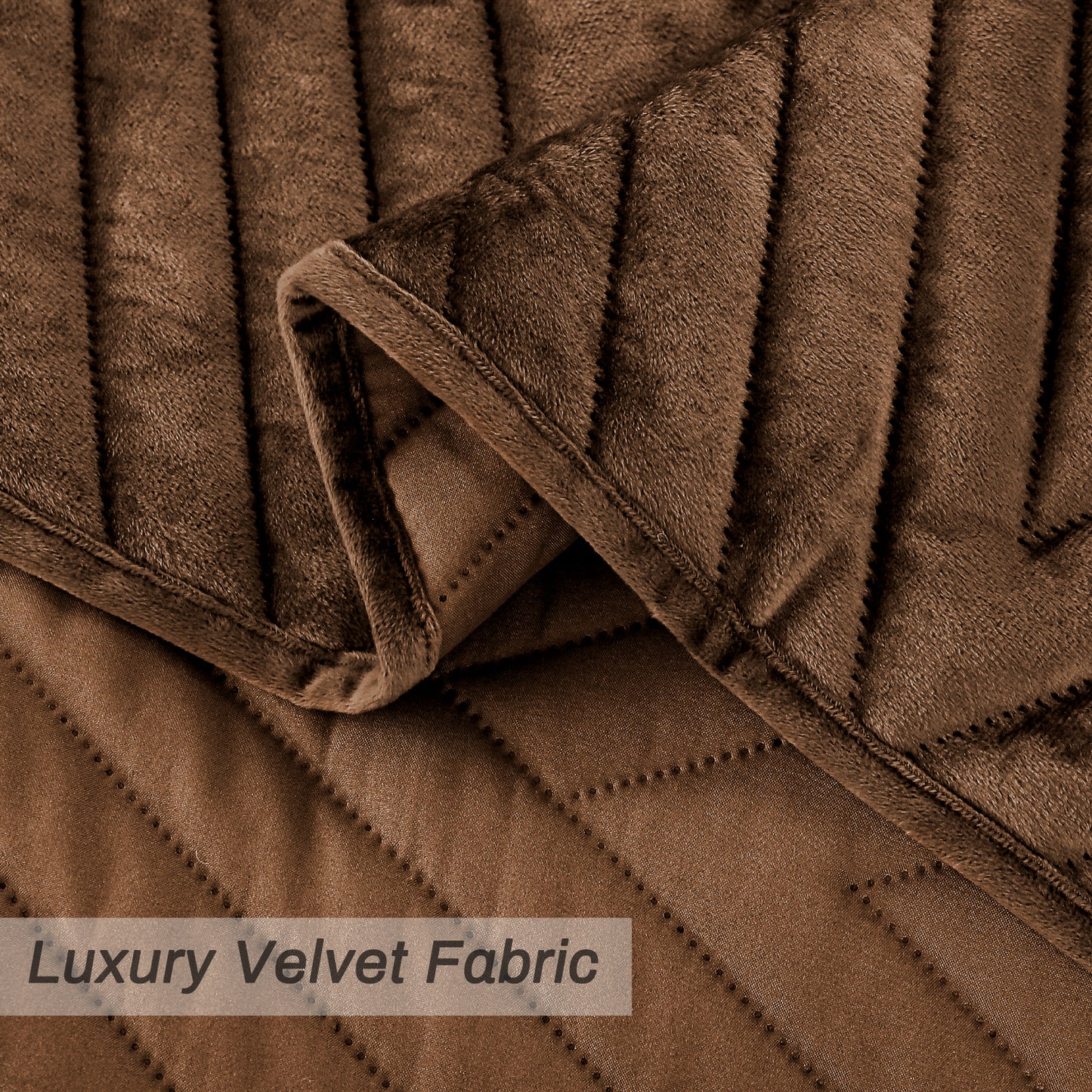 Exclusivo Mezcla Super Plush Velvet Quilt Twin Size with Pillow Sham, Luxury Soft Reversible 2 Piece Bedspreads Coverlet Comforter Set for All Seasons, Lightweight and Warm, Brown