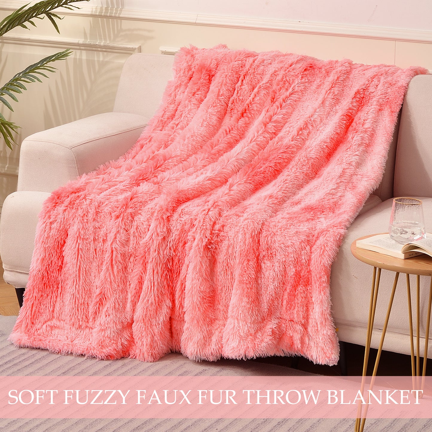 Exclusivo Mezcla Super Soft Fuzzy Faux Fur Throw Blanket, Fluffy Plush Cozy Reversible Shaggy Sherpa Fleece Blankets and Warm Throws for Couch Sofa Bed, 50x60 inches, Pink
