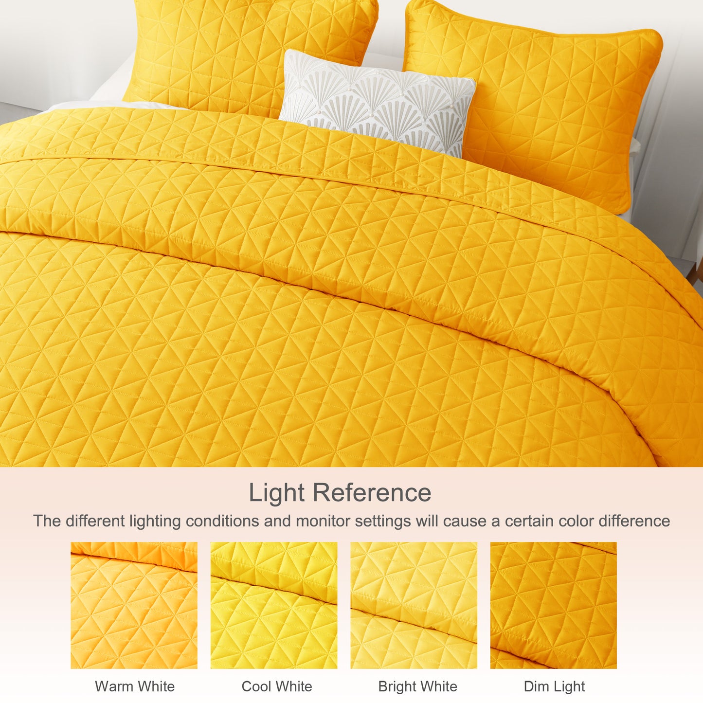 Exclusivo Mezcla King Size Quilt Bedding Set for All Seasons, Lightweight Soft Yellow Quilts King Size Bedspreads Coverlets Bed Cover with Geometric Stitched Pattern, (1 Quilt, 2 Pillow Shams)