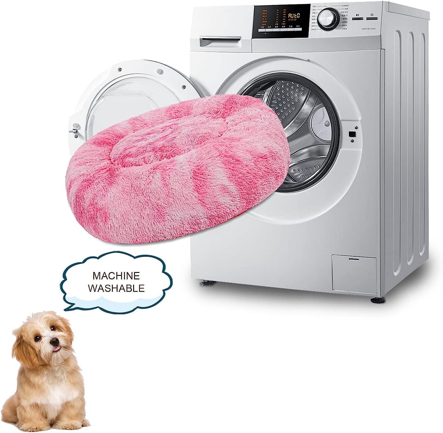 Exclusivo Mezcla Calming Donut Pet Bed for Small Dogs 20", Anti-Anxiety Plush Cozy Warming Dog Bed, Gradient Pink