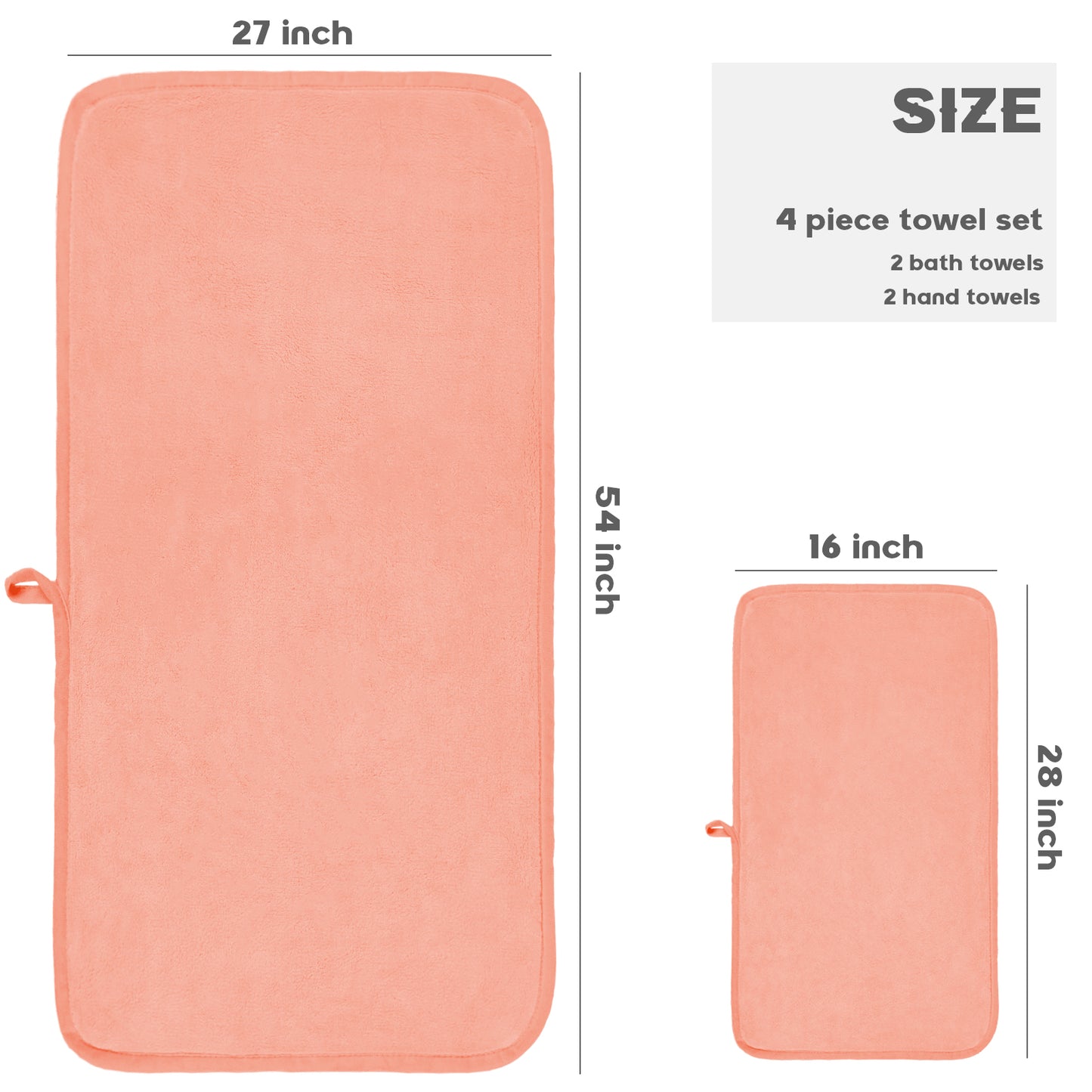 Exclusivo Mezcla 4-Piece Ultra Soft Bath Towel Set, Large Highly Absorbent Microfiber Coral Velvet Towel, Quick Drying for Body, Bathroom, Gym, Spa, 2 Bath Towels, 2 Hand Towels, Pink