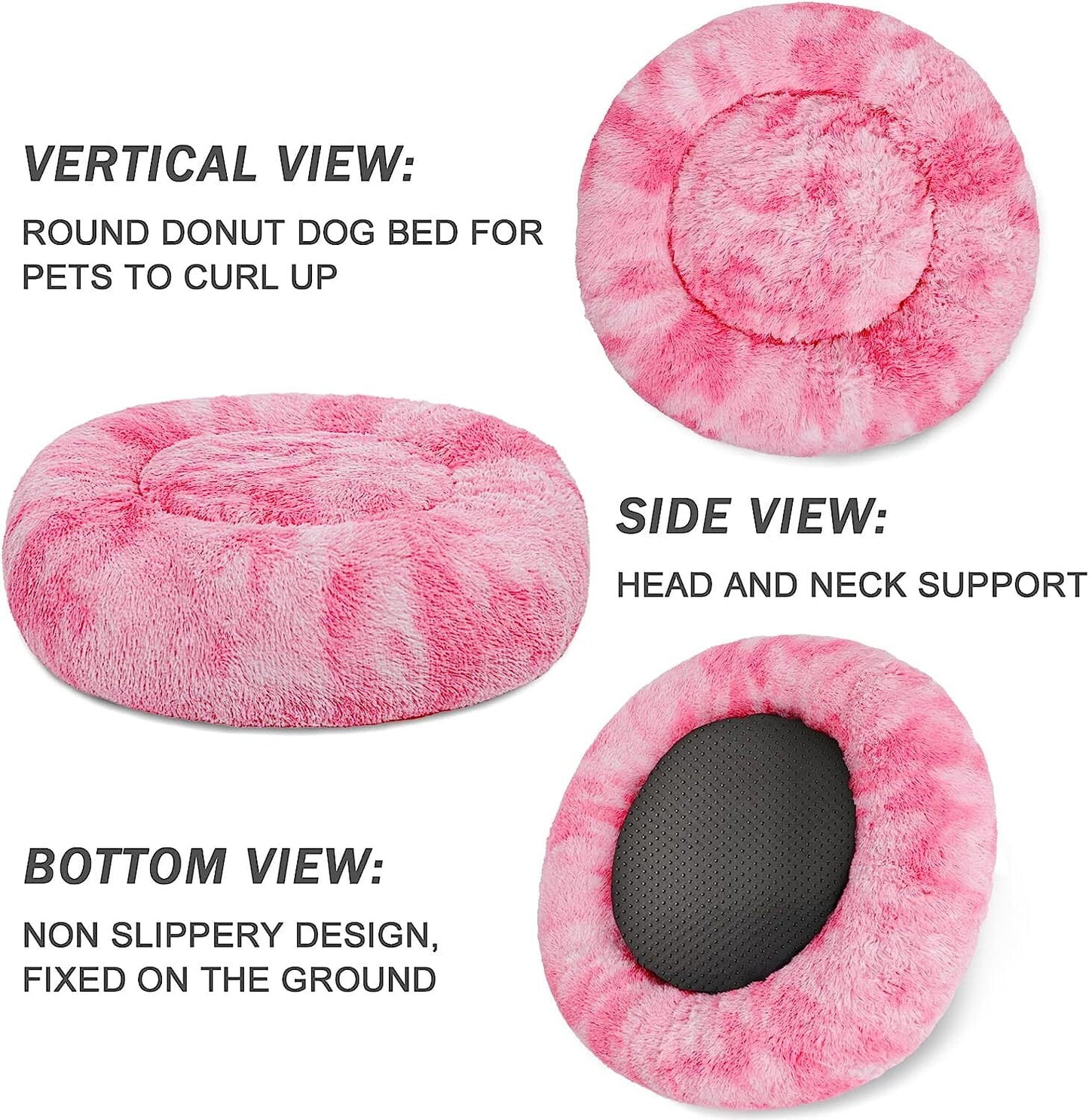 Exclusivo Mezcla Calming Donut Pet Bed for Small Dogs 20", Anti-Anxiety Plush Cozy Warming Dog Bed, Gradient Pink