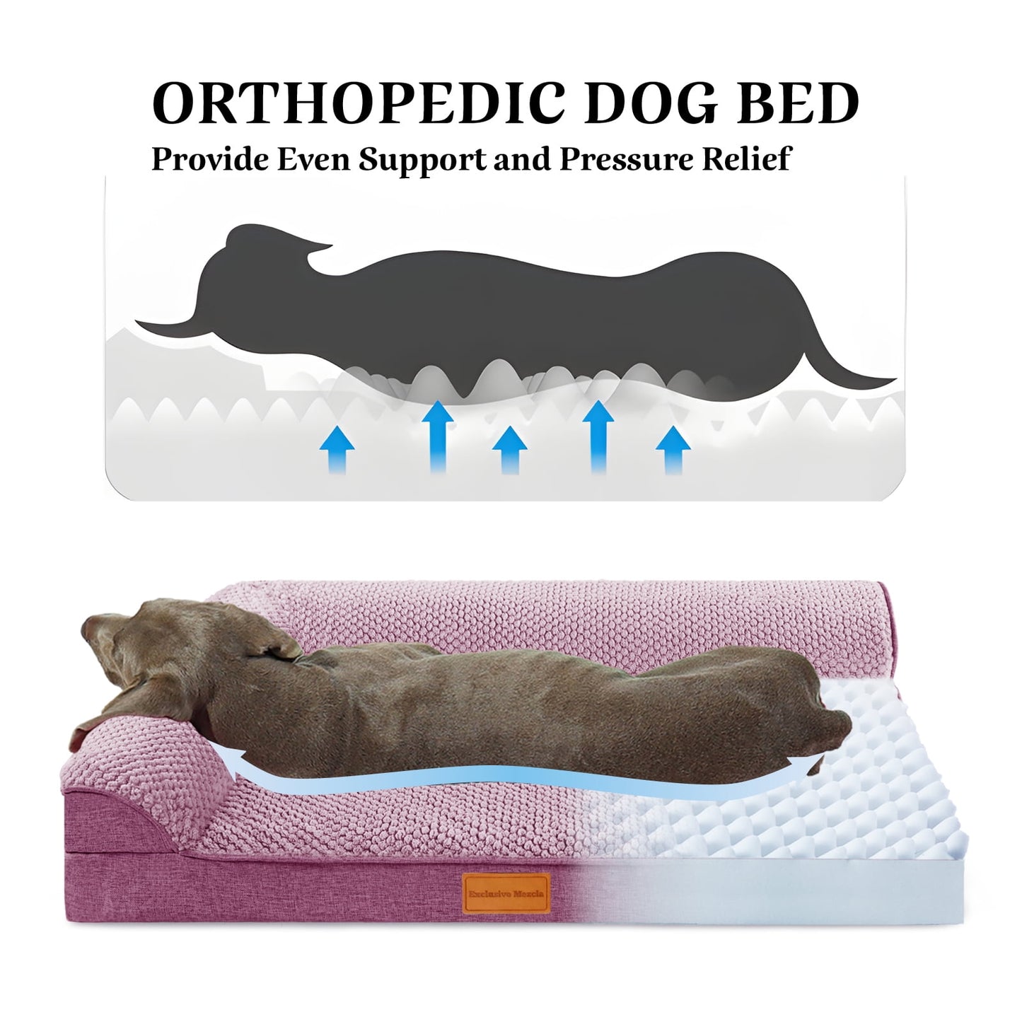 Exclusivo Mezcla Jacquard Orthopedic Pet Bed for Large Dogs, 42"X28" Waterproof L Shaped Dog Bed with Washable Cover, Purple