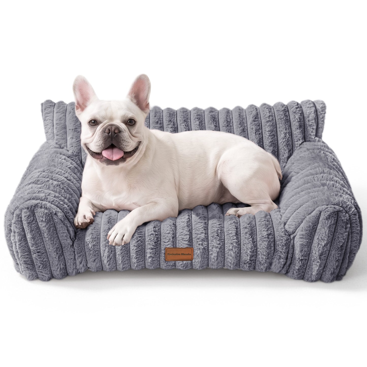 Exclusivo Mezcla Sofa Pet Bed with Raised Backrest for Small Medium Dogs, 30"x20" Cozy Plush Cord Couch Dog Bed, Removable Washable Cover, Dark Grey