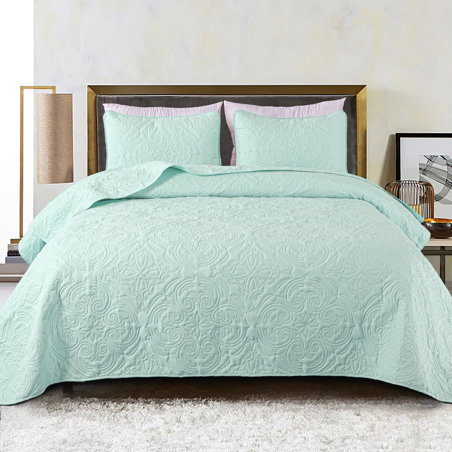 Exclusivo Mezcla Twin Quilt Bedding Set, Lightweight Vintage Twin xl Size Quilts with Pillow Sham, Soft Bedspreads Coverlets for All Seasons, (90"x68", Aqua)
